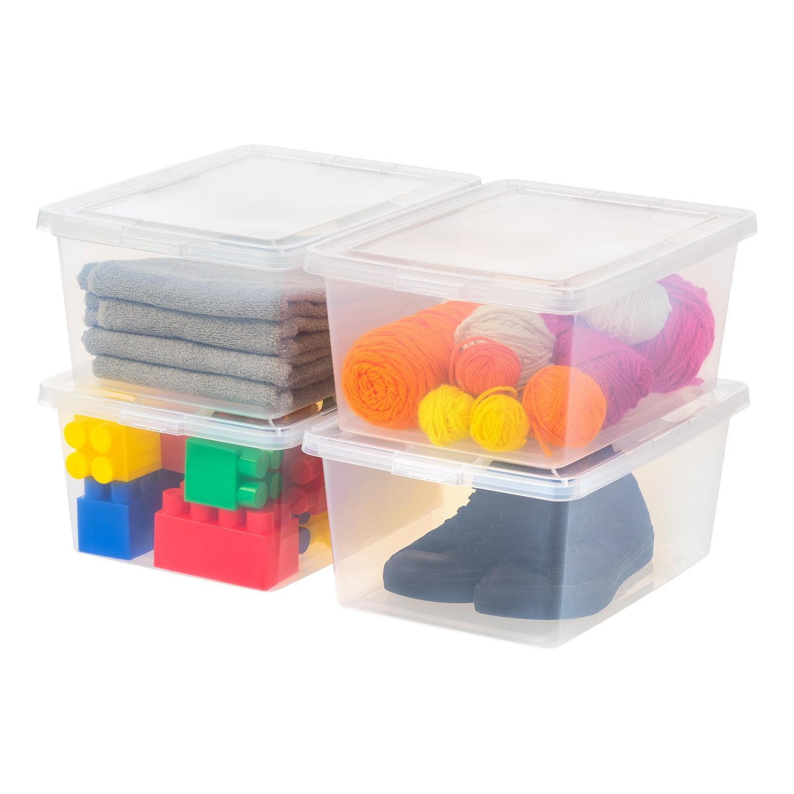 Clear Plastic Stackable Lidded Storage Box Set, 17 Qt, 4 Pack