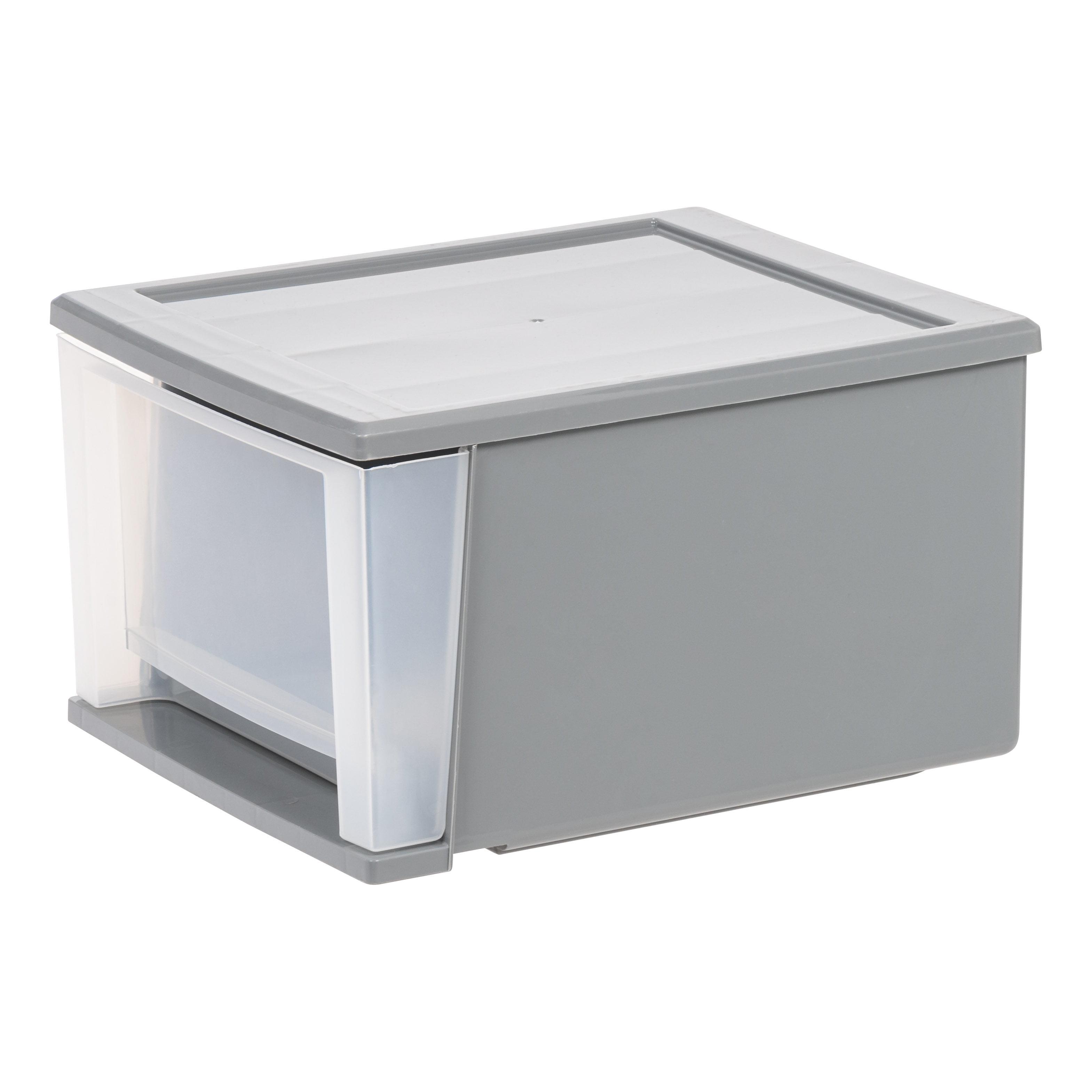 IRIS 17.1pk 5qt Stacking Drawer: Plastic Storage, Stackable Utility, Clear & Gray, Universal Placement, 1 Drawer