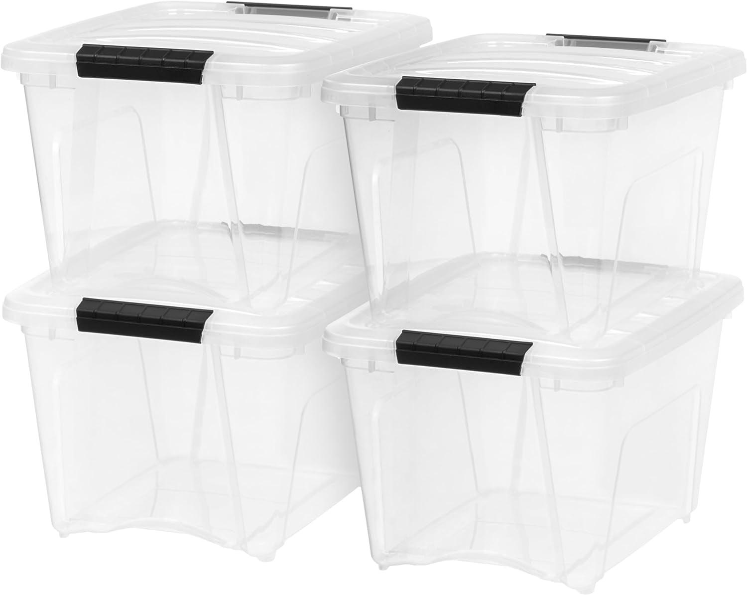 Clear 19qt Stackable Plastic Storage Bins with Lids and Buckles, 4 Pack