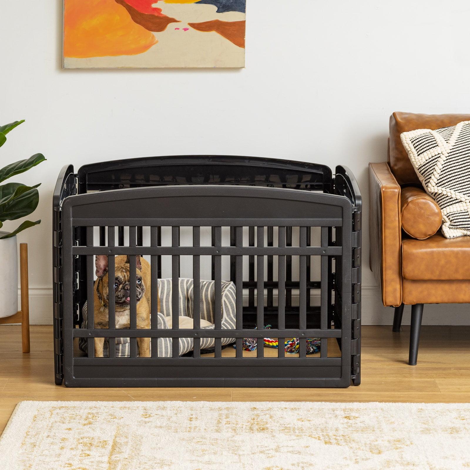 Black Plastic 4-Panel Pet Playpen for Dogs and Cats