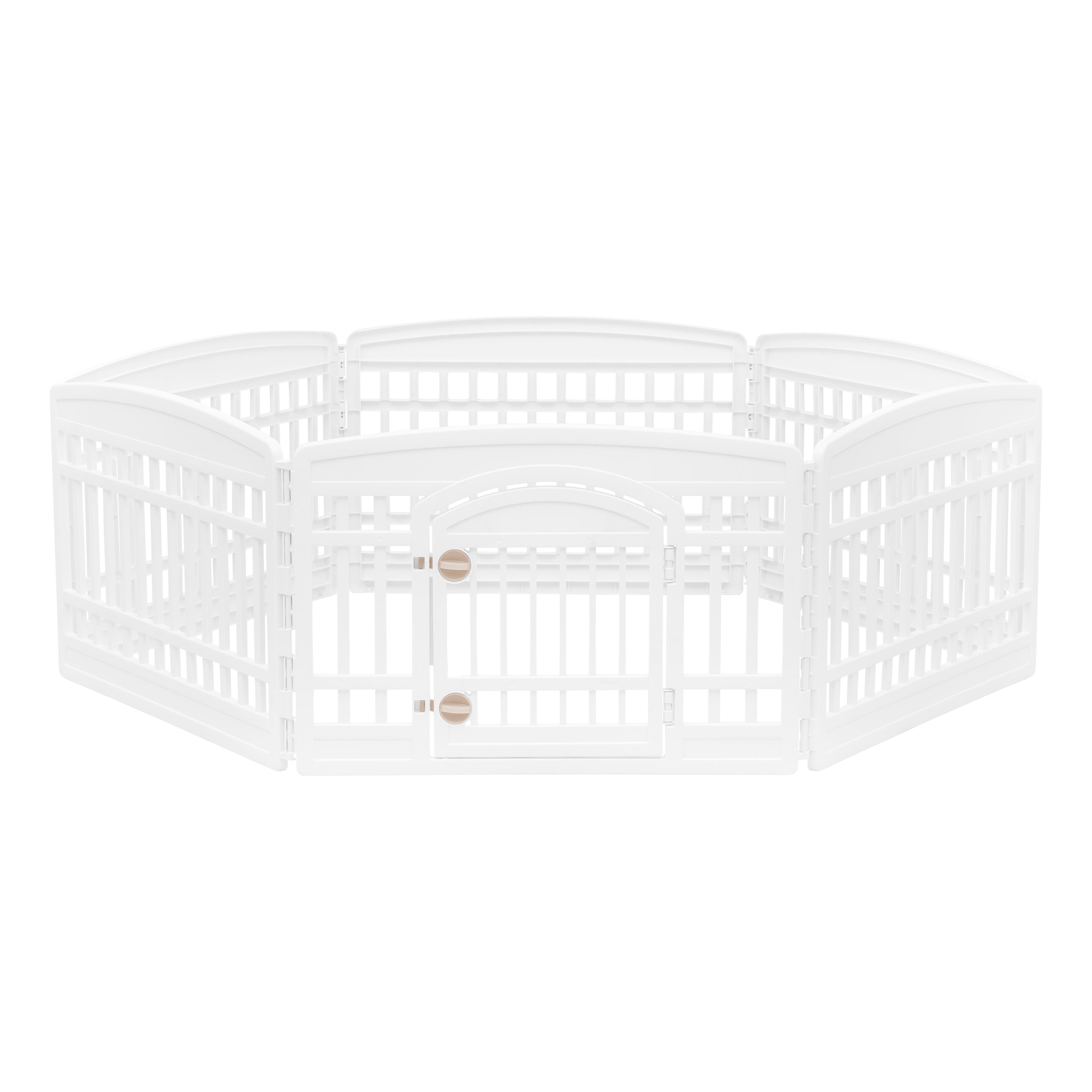 IRIS USA 24" Exercise 6-Panel Pet Playpen with Door, Dog Cat Playpen For Puppy Small Dogs Keep Pets Secure Easy Assemble Easy Storing, White