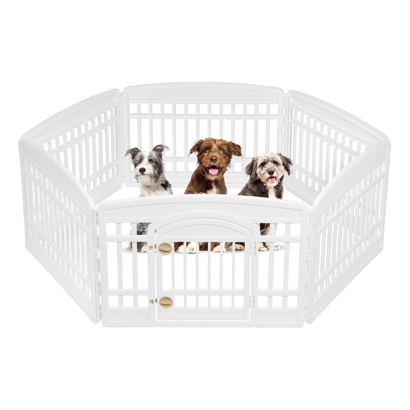 IRIS USA 24" Exercise 6-Panel Pet Playpen with Door, Dog Cat Playpen For Puppy Small Dogs Keep Pets Secure Easy Assemble Easy Storing, White