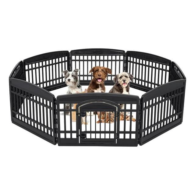 IRIS USA 24" Exercise 8-Panel Pet Playpen with Door, Dog Cat Playpen, Puppy Playpen, Black