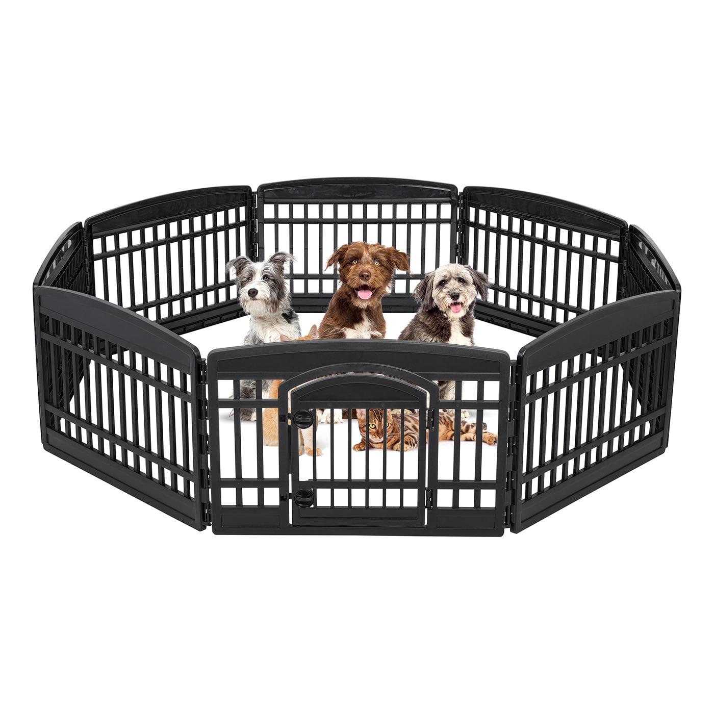 IRIS USA 24" Exercise 8-Panel Pet Playpen with Door, Dog Cat Playpen, Puppy Playpen, for Small and Medium Dogs, Keep Pets Secure, Easy Assemble, Fold It Down, Easy Storing, Customizable, Black