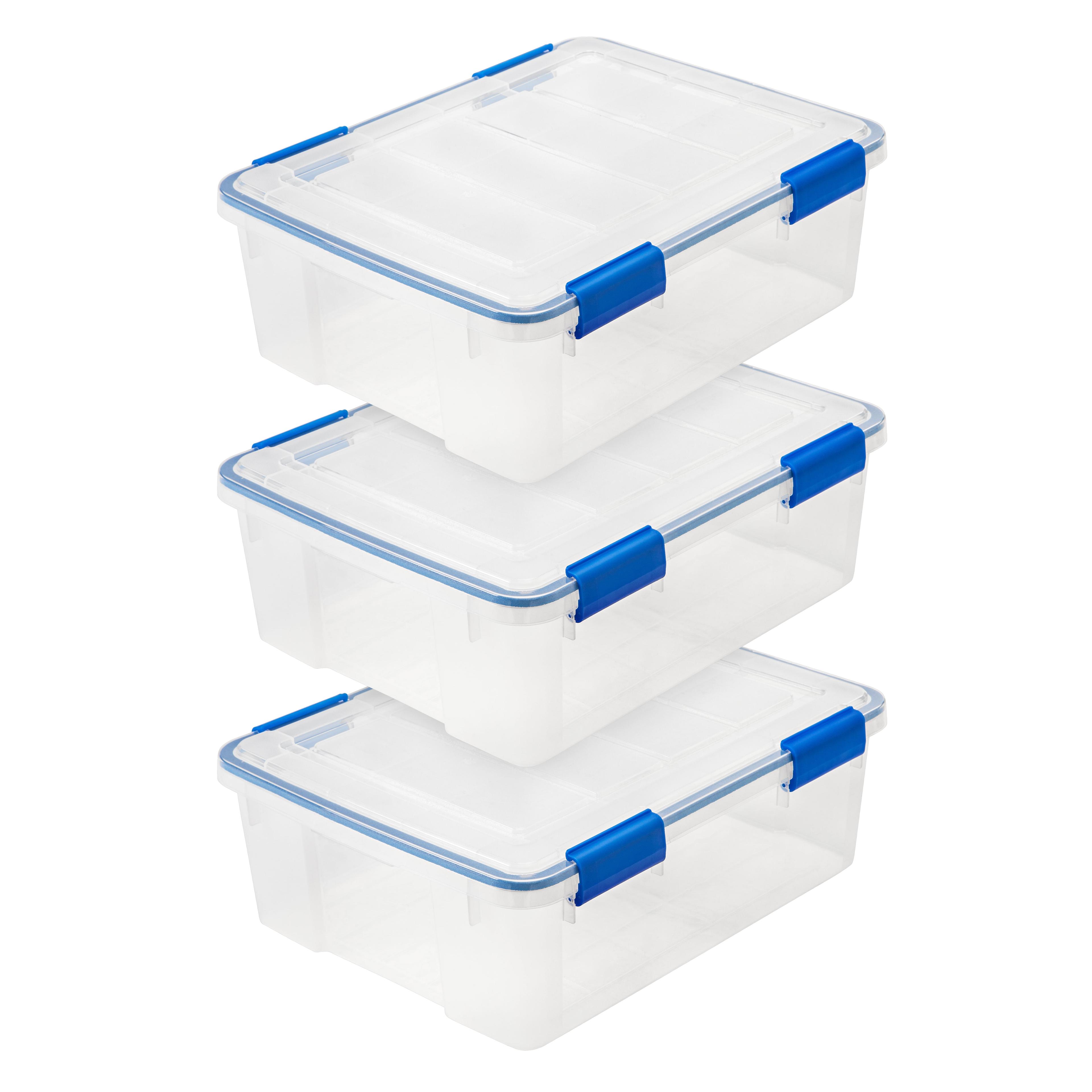 Clear and Blue 26.5 Quart Stackable Plastic Storage Boxes with Lids, 3 Pack