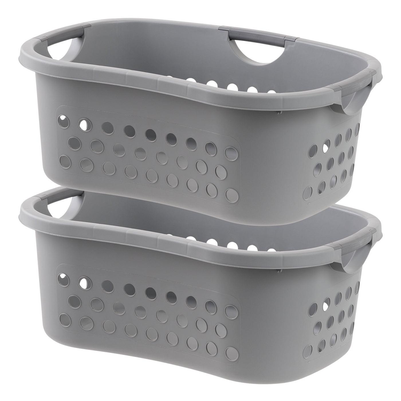 Large Gray Plastic Stackable Laundry Basket with Handles