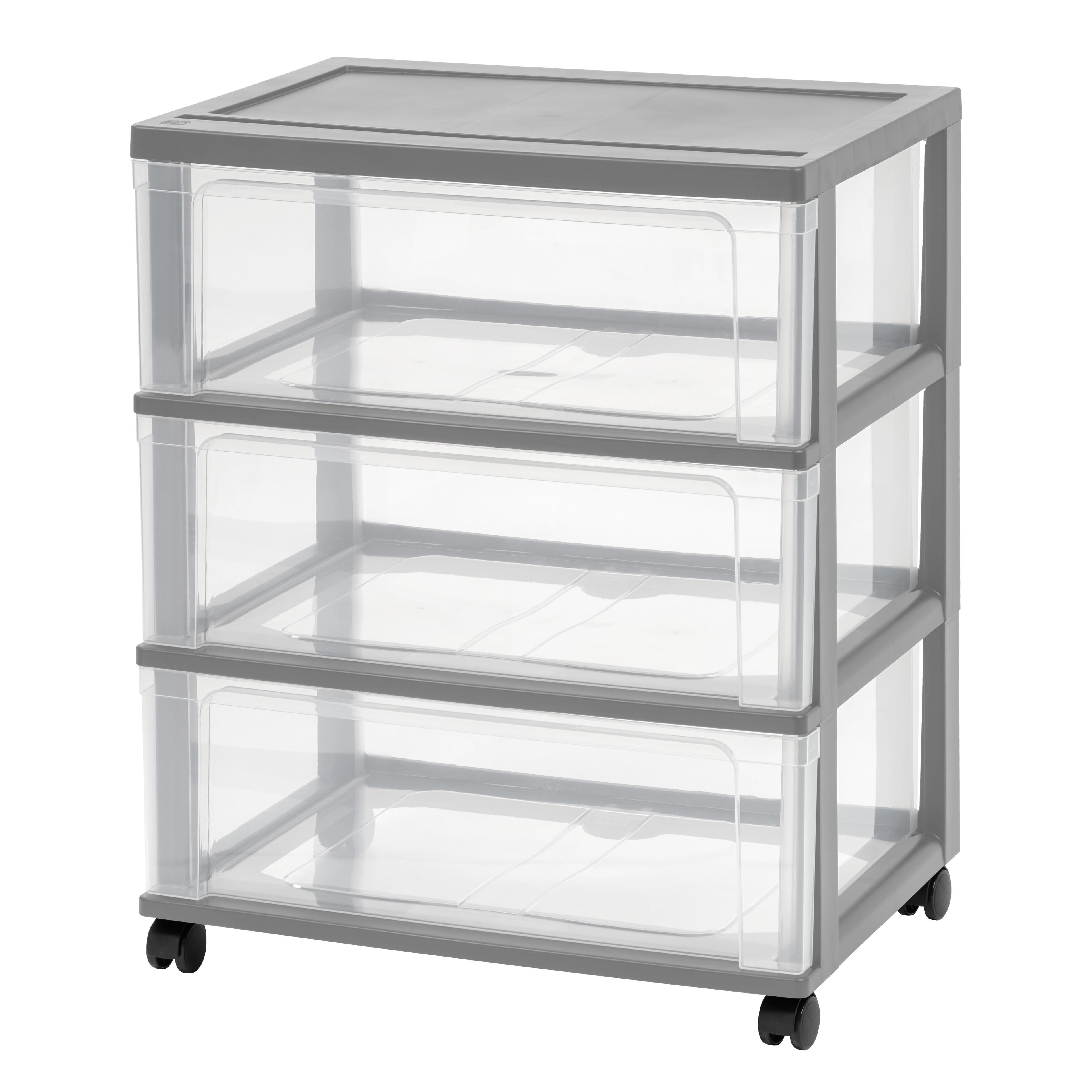 Gray 3-Drawer Plastic Storage Cart with Wheels