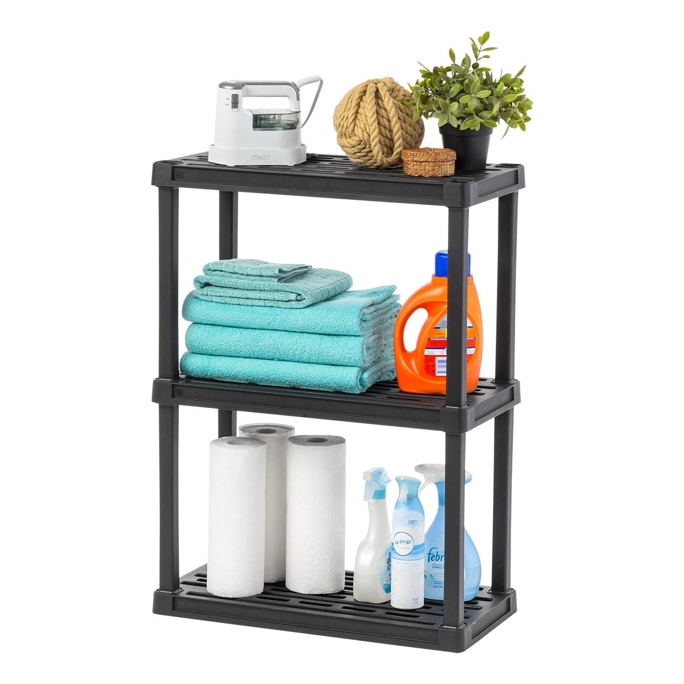 IRIS USA 3-Tier Shelving Unit, 33" Fixed Height, Medium Storage Organizer, 24"W x 12"D x 33"H, Black