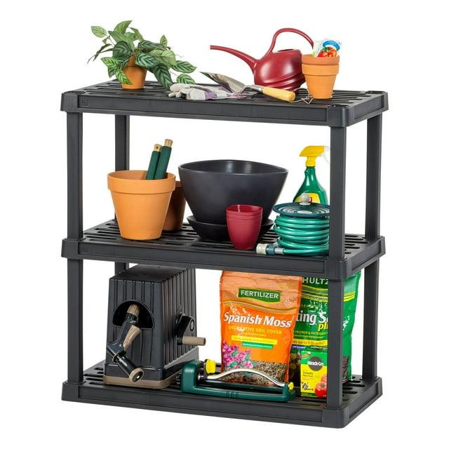 IRIS USA 3-Tier Shelving Unit, 38" Fixed Height, Large Storage Organize, 36"W x 18"D x 38"H, Made with Recycled Materials, Black