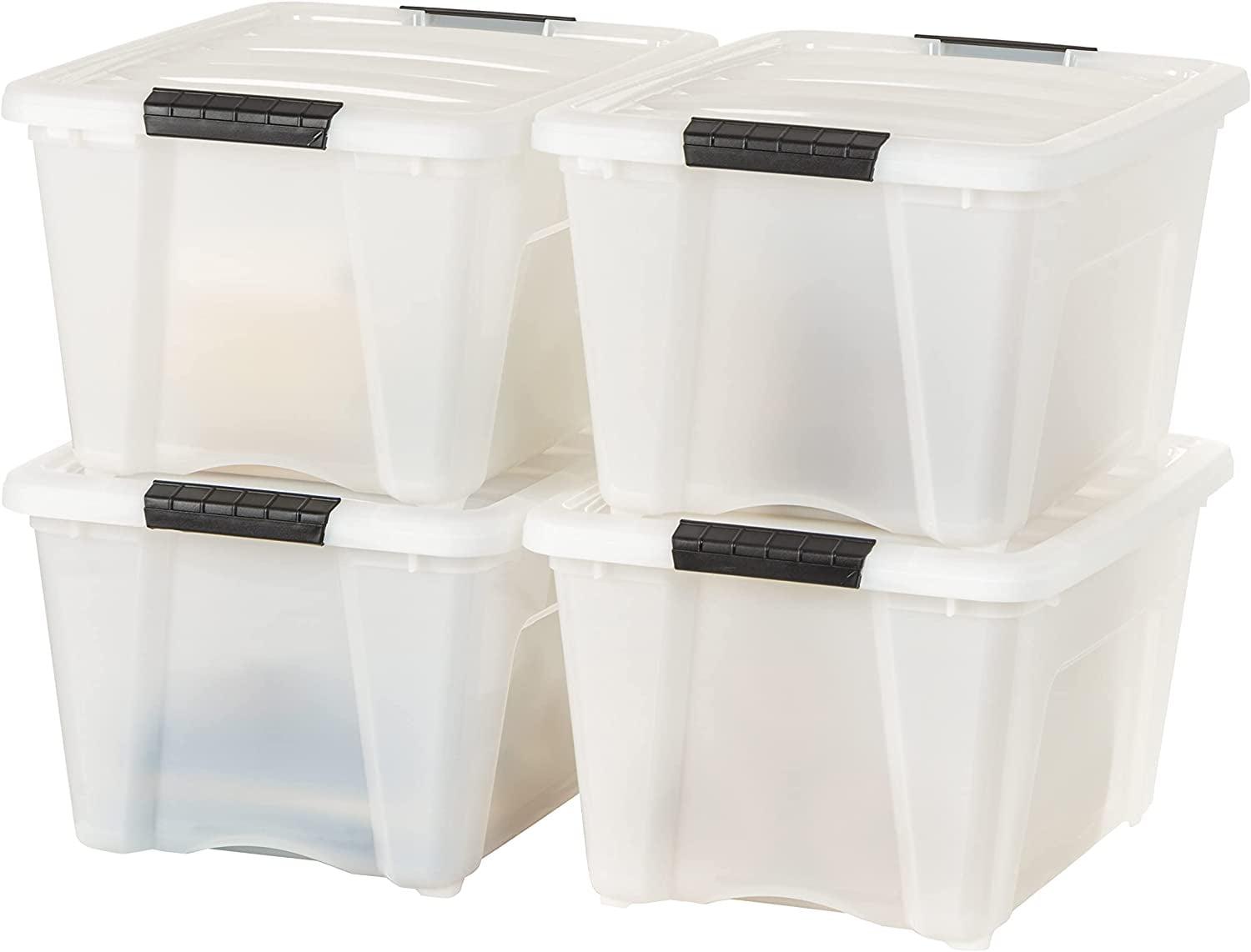 32 Qt Clear Stackable Plastic Storage Bins with Lids - 4 Pack