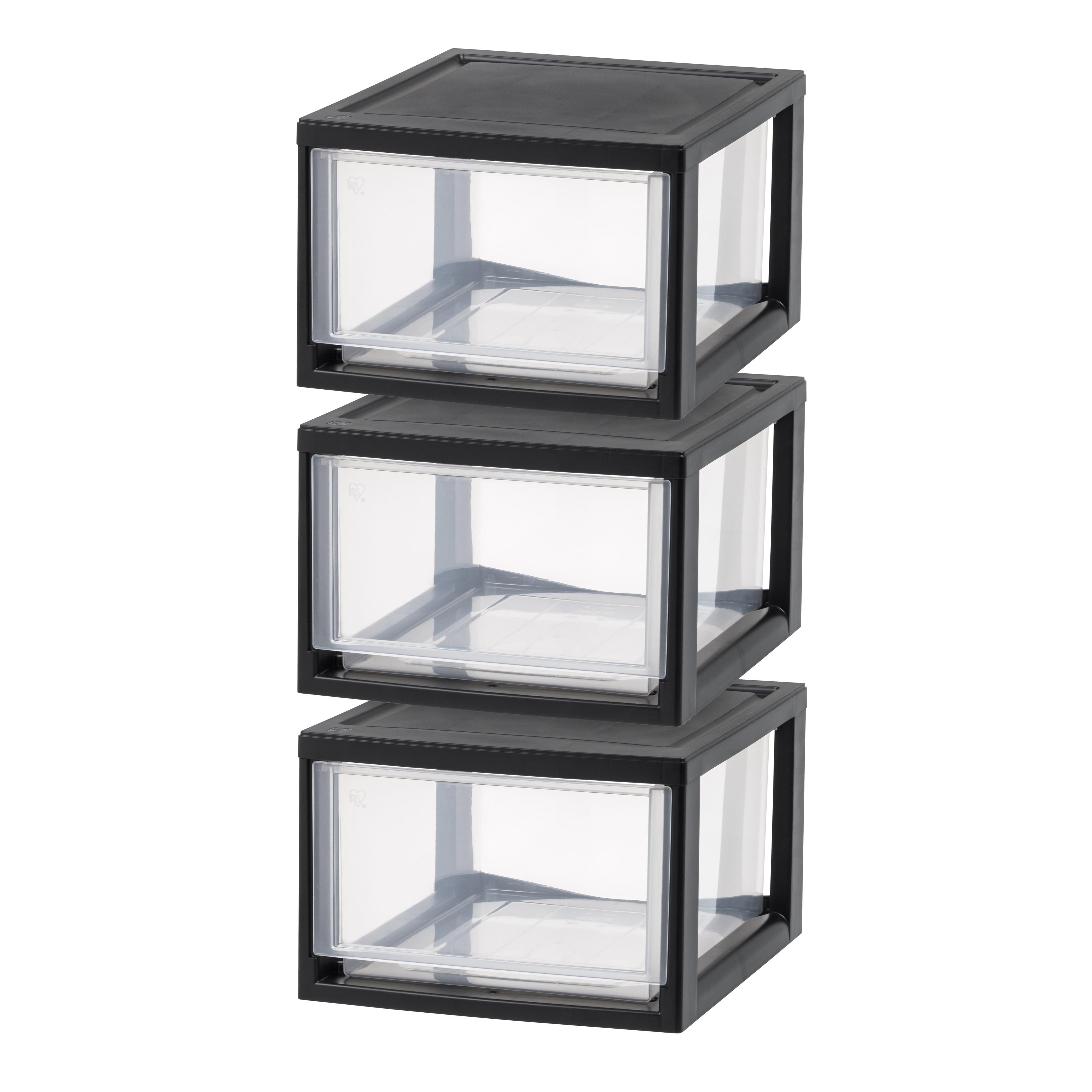 Sleek Black 14.5Qt Stackable Plastic Storage Drawers, Set of 3