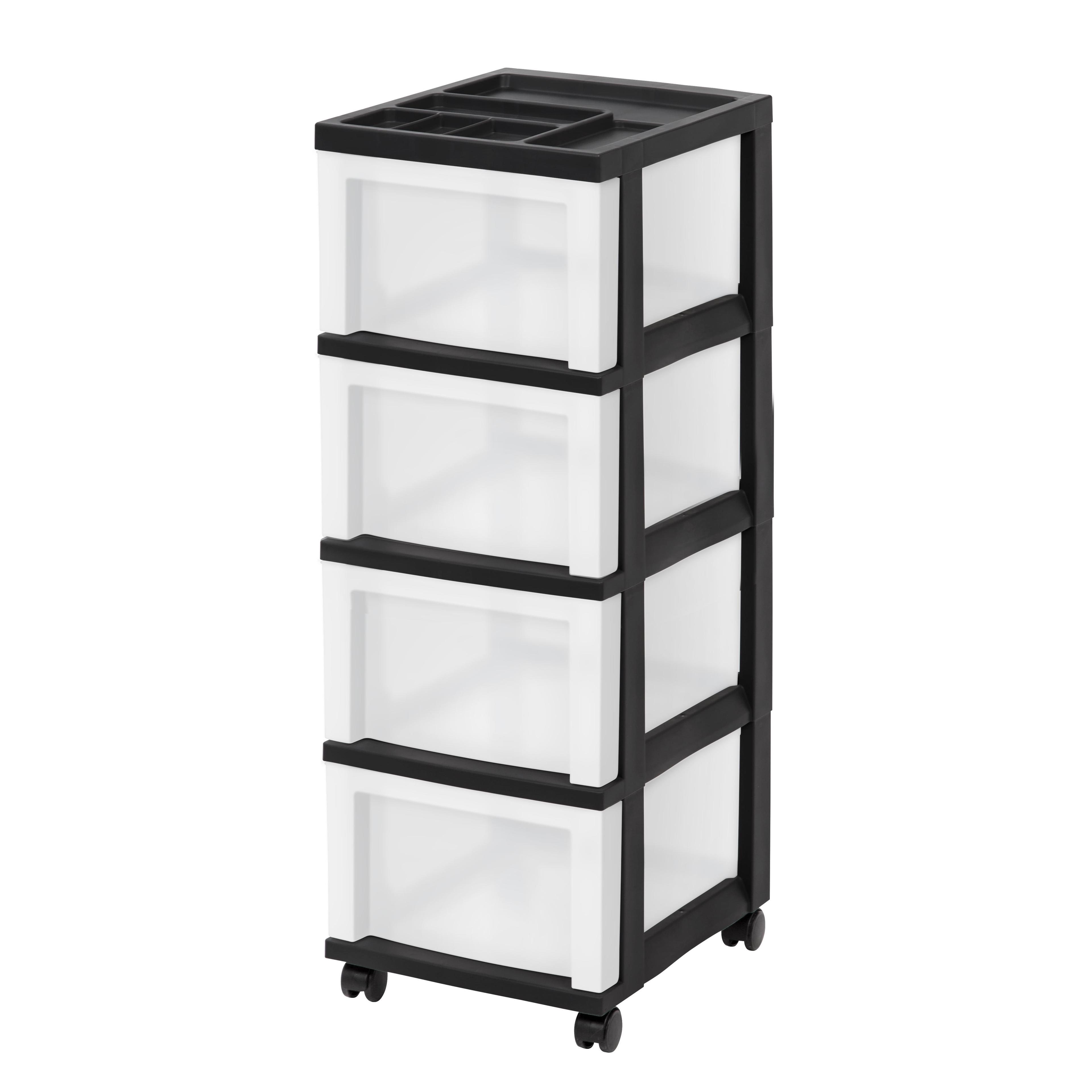 Sleek Black 4-Drawer Storage Cart with Organizer Top and Smooth-Glide Wheels