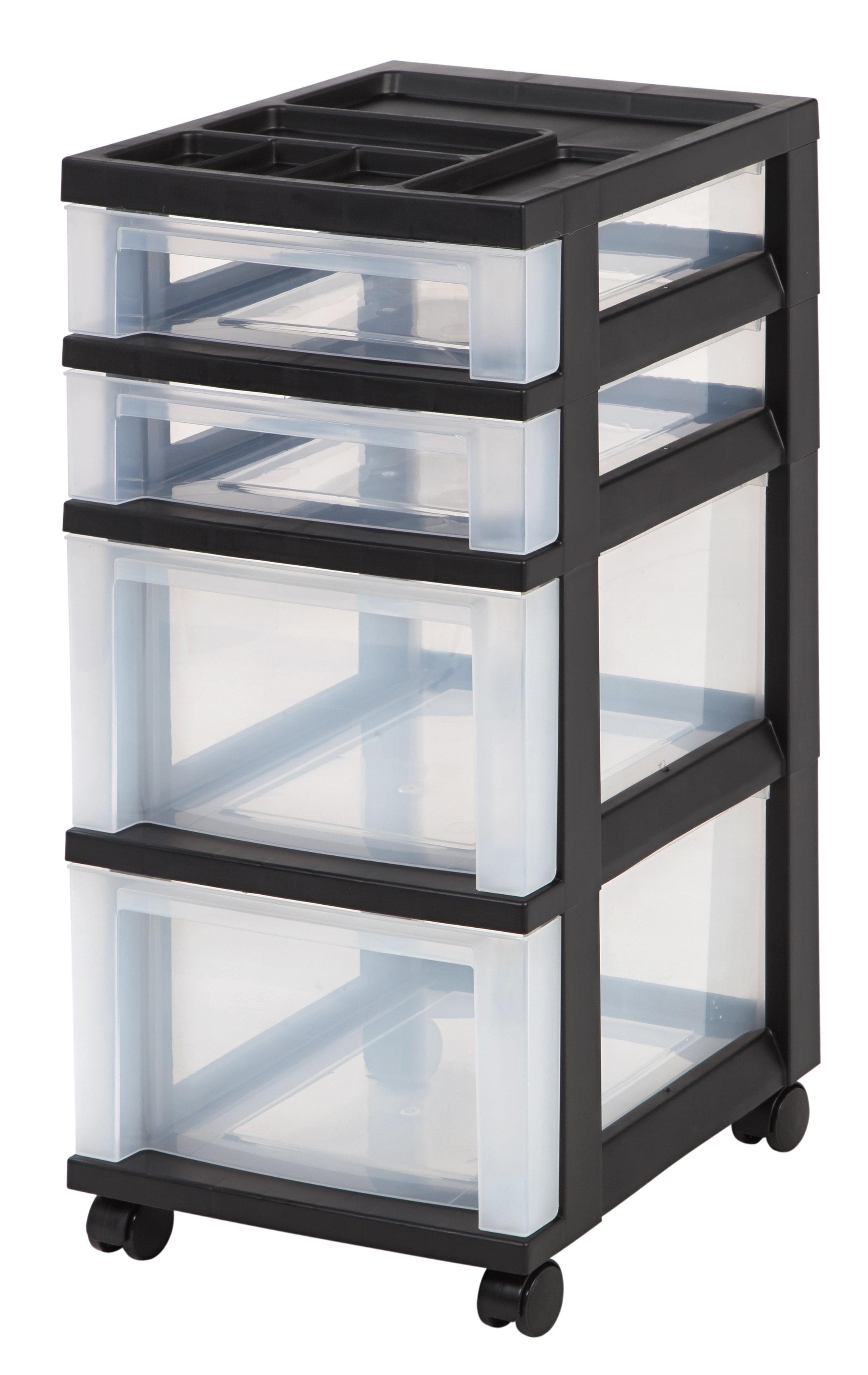 IRIS USA 4-Drawer Storage Cart with Organizer Top, Black