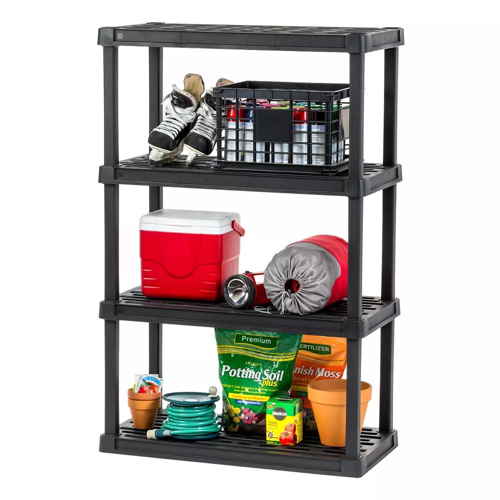 IRIS USA 4-Tier Shelving Unit, 56" Fixed Height, Large Storage Organizer for Home, Garage, Basement, Shed and Laundry Room, Black