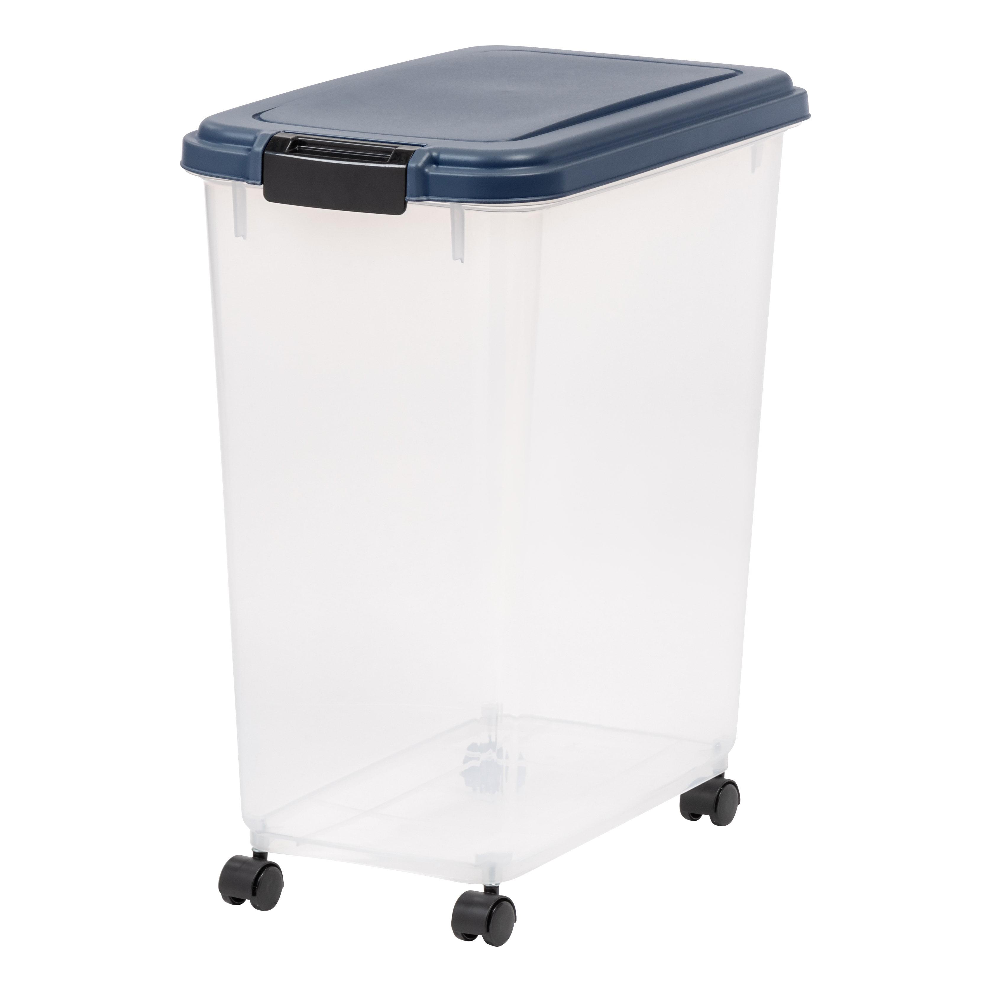 Navy Airtight Plastic Pet Food Storage Container with Casters