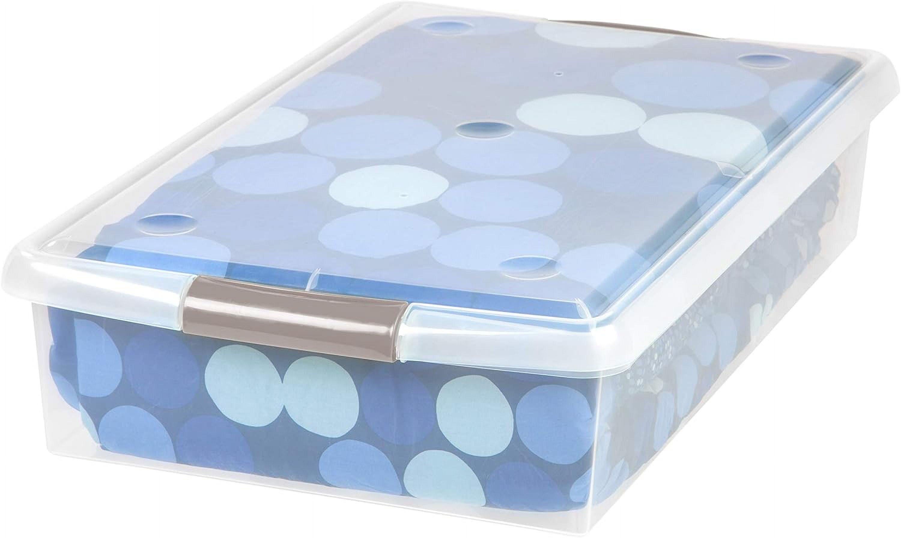 IRIS USA 40 Qt Plastic Under Bed Storage Stackable Nestable Organizer Bin Container with Secure Lids and Durable Tan Buckles, Clear