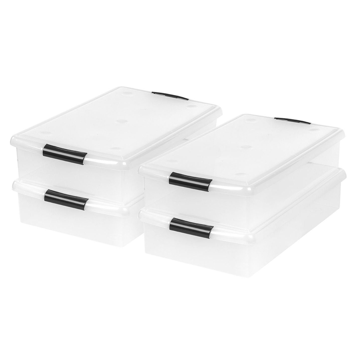 BEACHWATER POOL & SPA, LLC Plastic Under Bed Storage Nestable Organizer Bin Container With Secure Lids And Durable Buckles, 4-Pack, Under Bed Storage Containers For Clothes Shoes Bedding