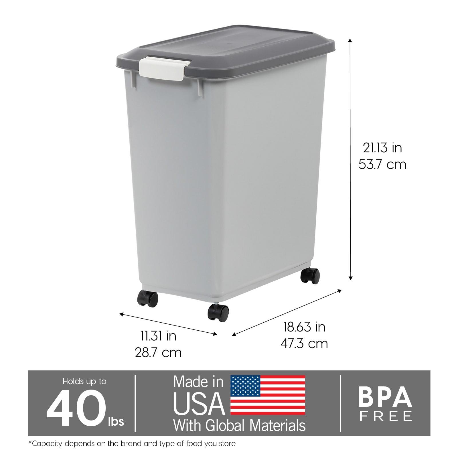 IRIS USA 40lbs Dog Food Storage Container with Wheels, 2-Cup Scoop, Gray/Dark Gray