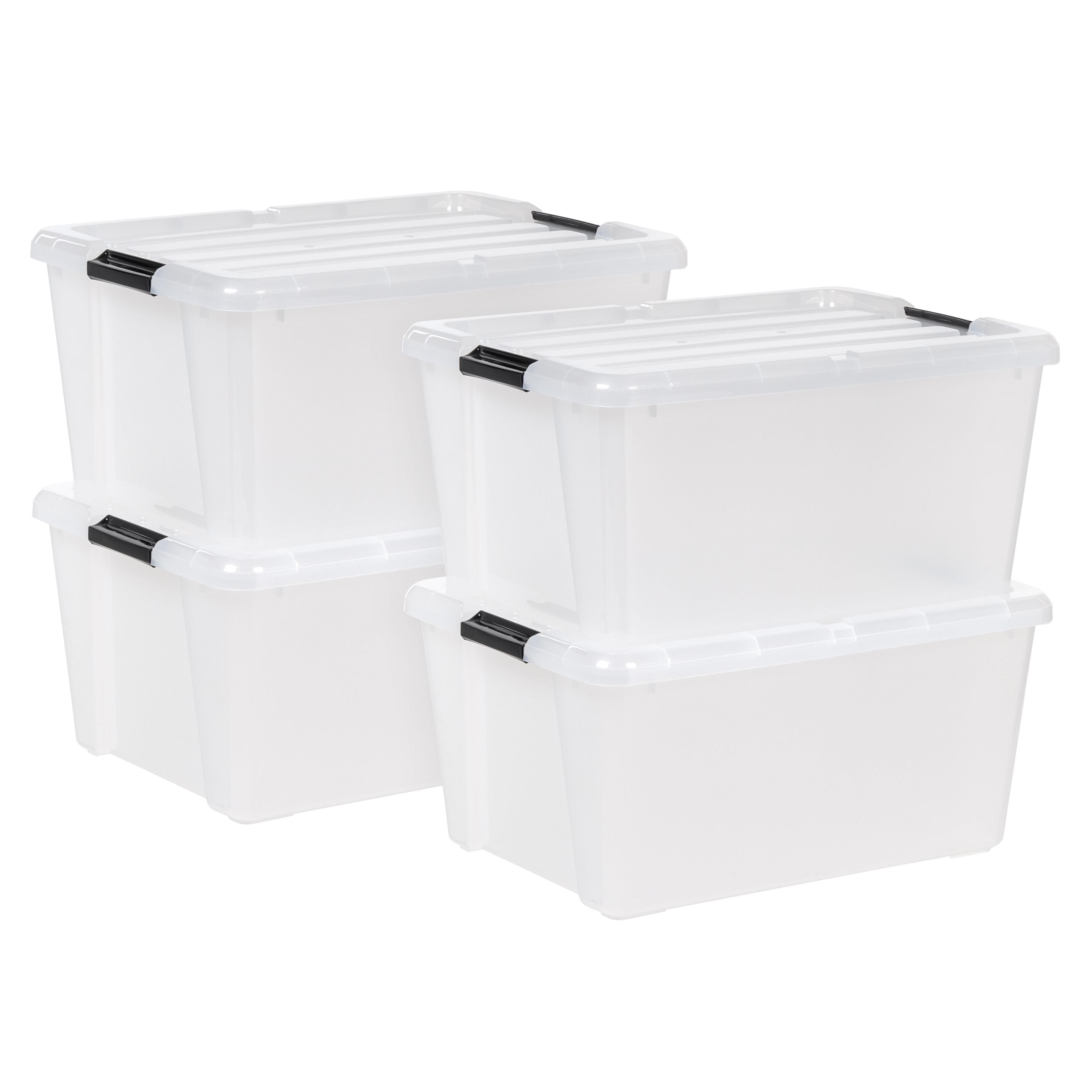 Clear Stackable Plastic Storage Bins with Latching Lids, 45 Qt, Set of 4