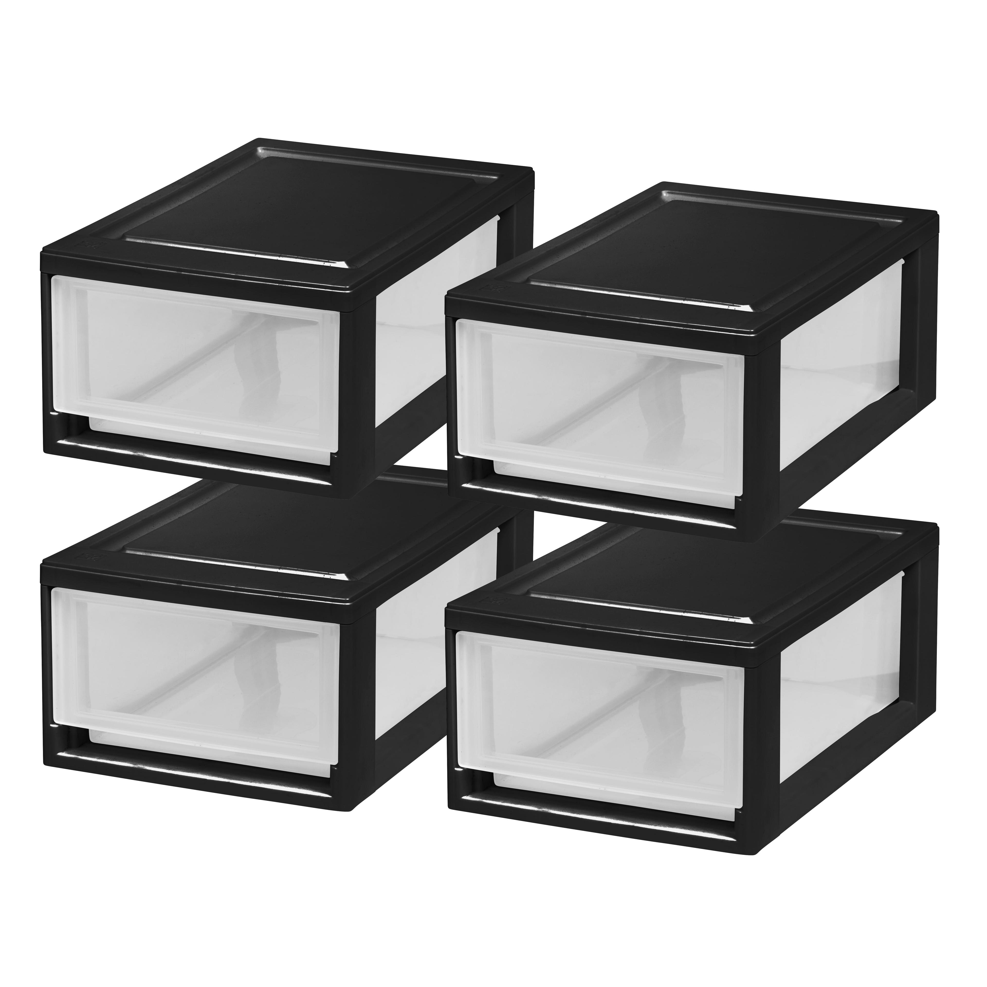 Black Stackable Modular Plastic Storage Drawers, 4-Pack