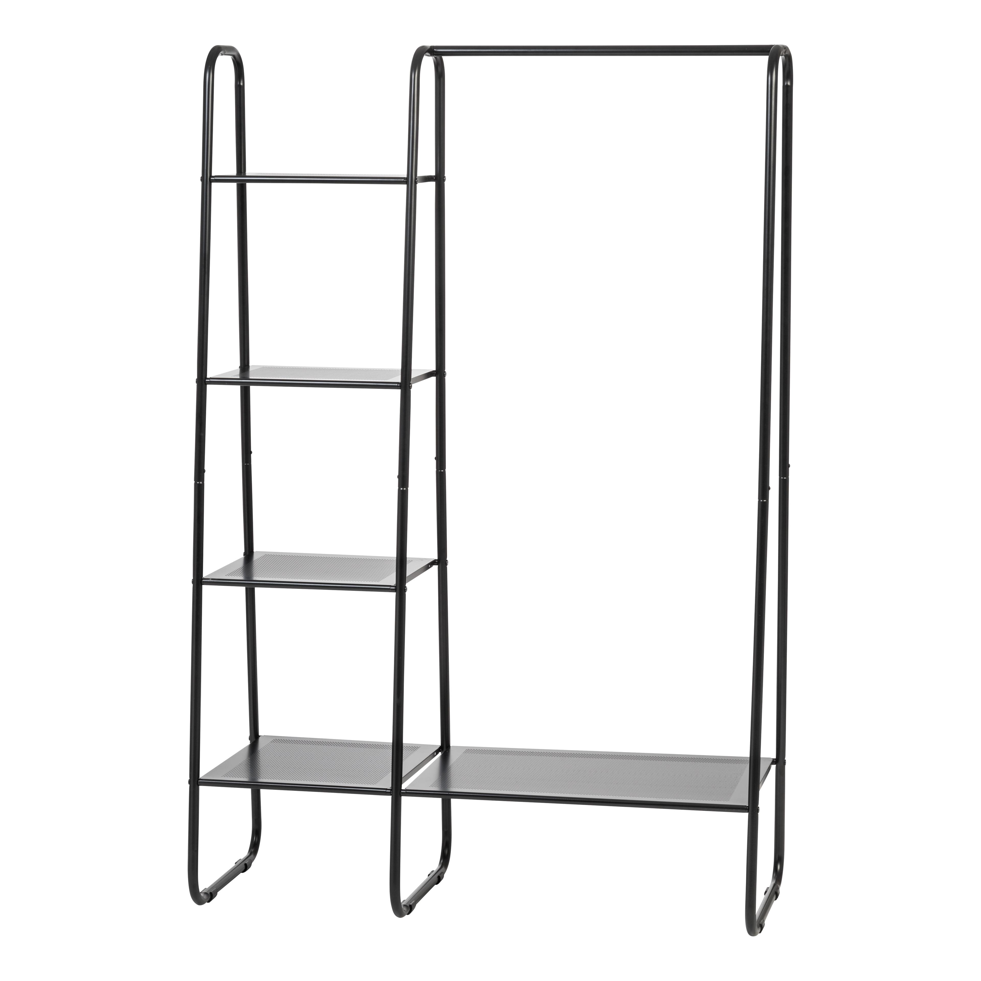 IRIS USA Garment Rack for Hanging Clothes and Displaying Accessories, 1 shelf with wood/ 4 shelf with metal