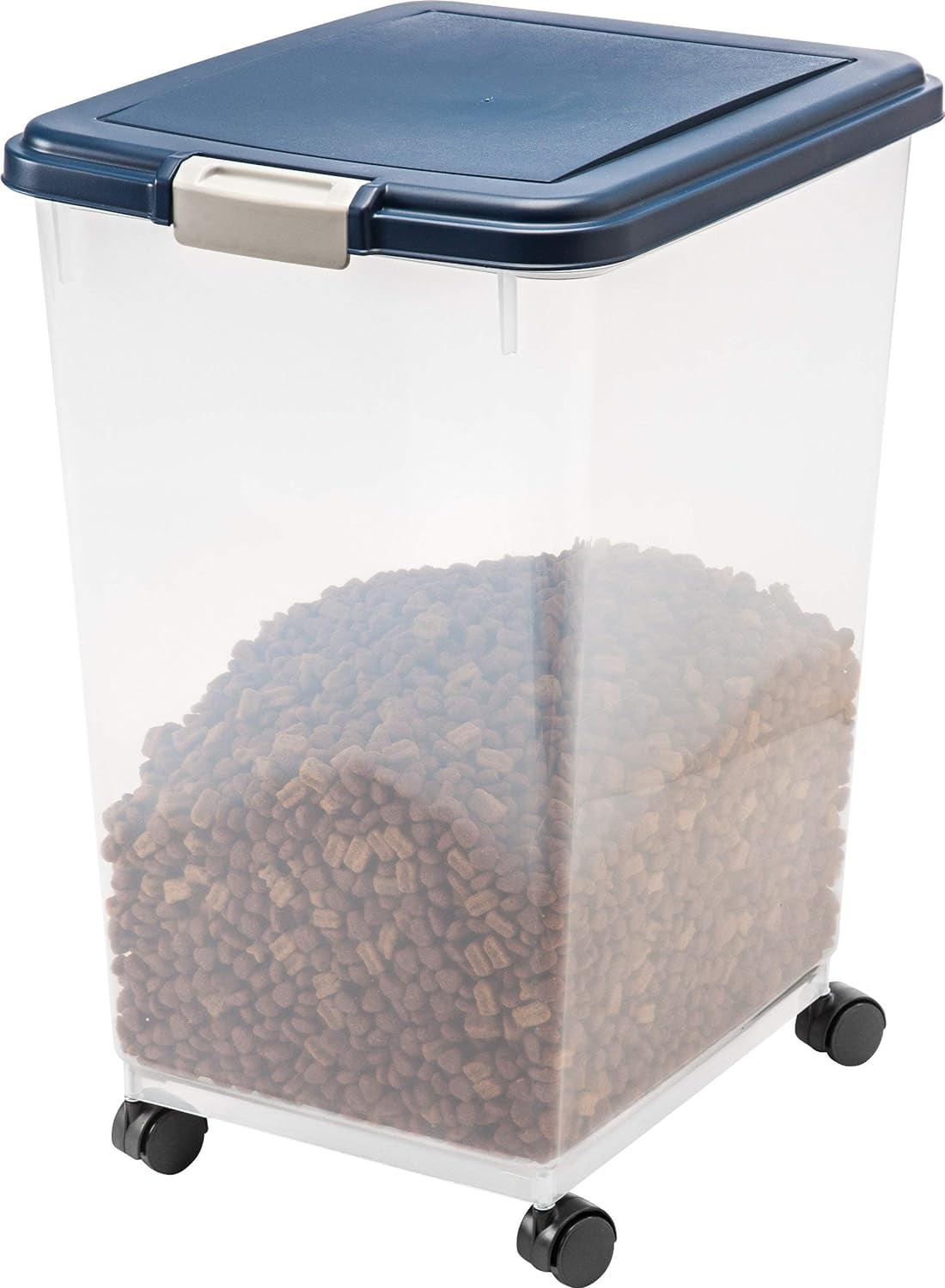 Blue 69 Quart Airtight Plastic Pet Food Storage Container with Casters