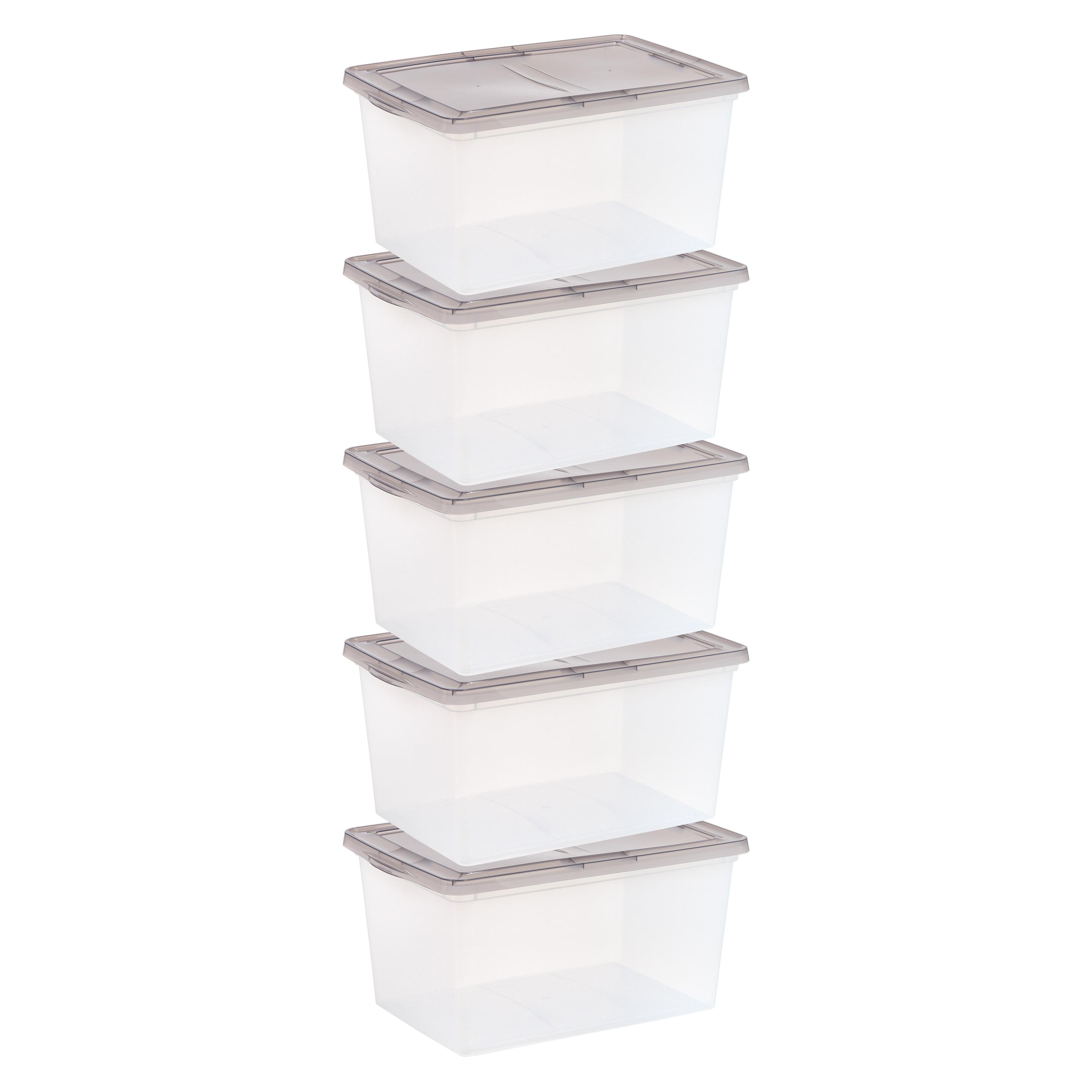 Clear Stackable Plastic Storage Bins with Lids, 58 Quart, Set of 5