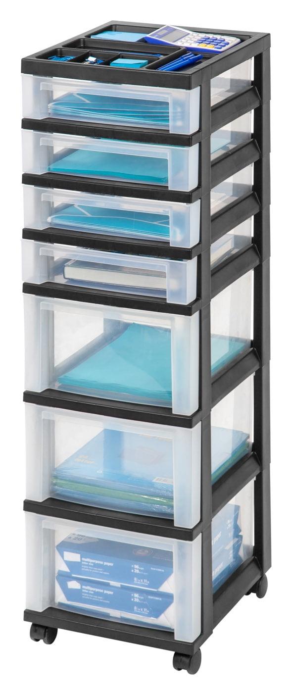 IRIS USA 7 Drawer Rolling Storage Cart with Organizer Top, Black