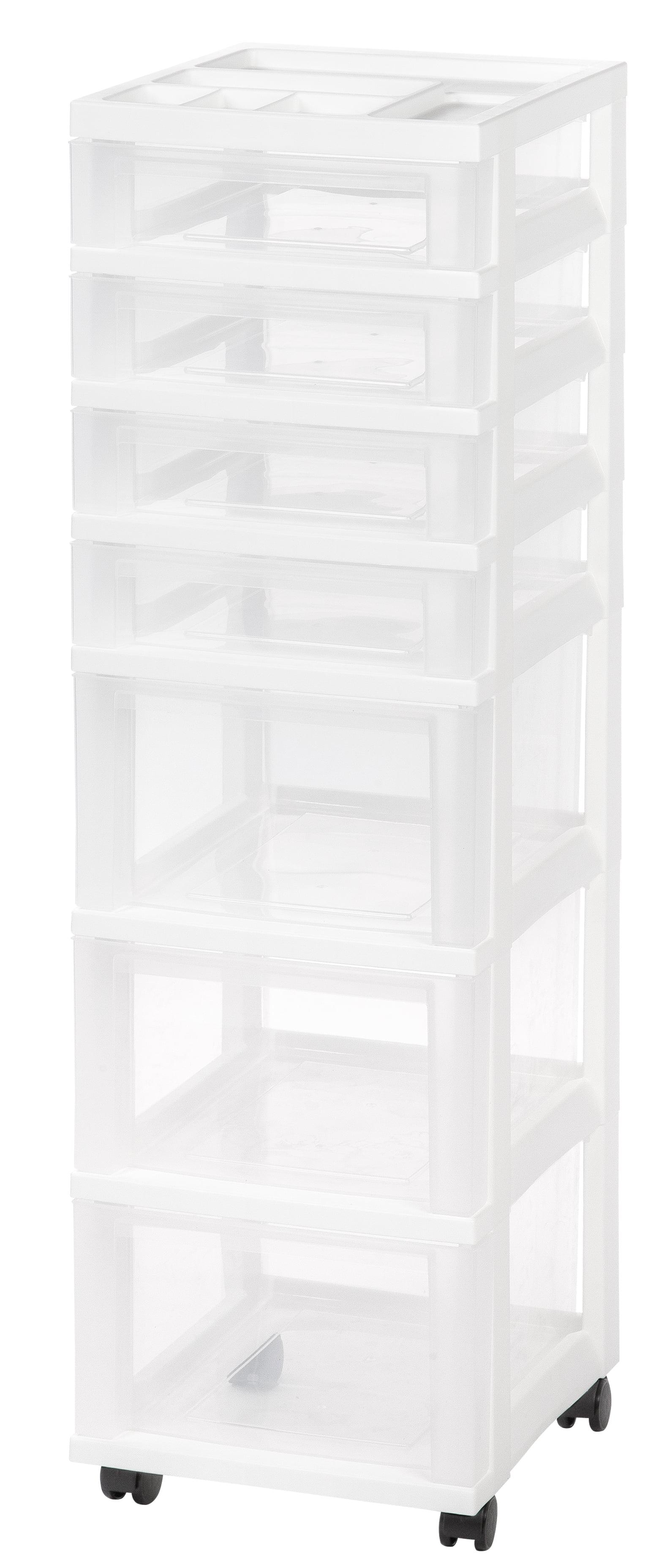 IRIS USA 7 Drawers Plastic Storage rolling Cart with drawer, White