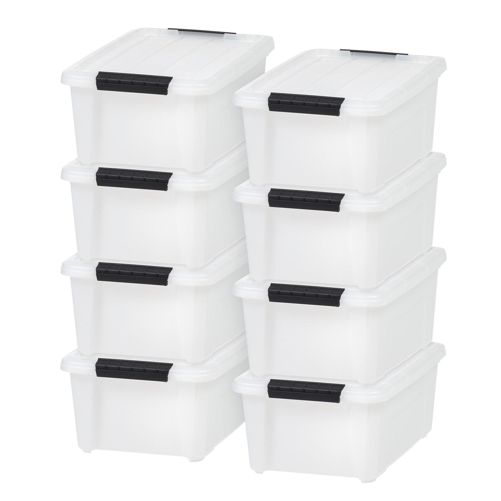 IRIS USA 8 Pack 13.5 Quart Stackable Plastic Storage Bins with Lids and Latching Buckles, Pearl, Containers with Lids and Latches