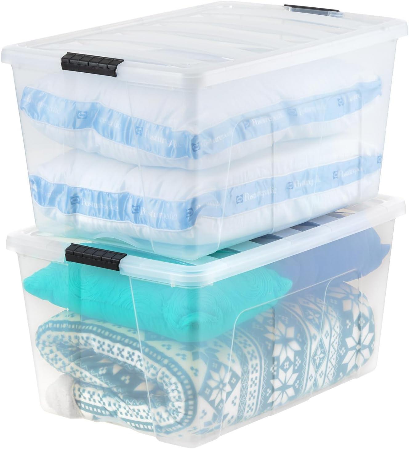 IRIS USA 2 Pack 94 Quart Stackable Plastic Storage Bins with Lids and Latching Buckles