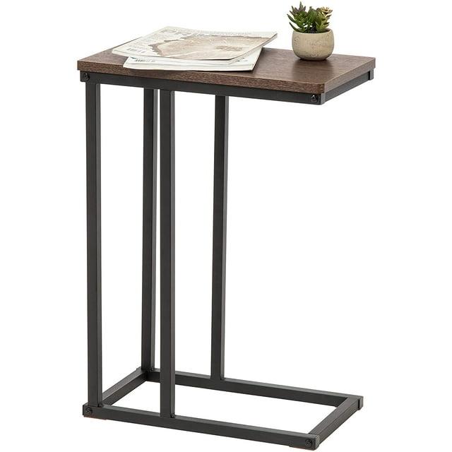 IRIS USA C-Shape Wood and Metal Side Accent Table, Brown