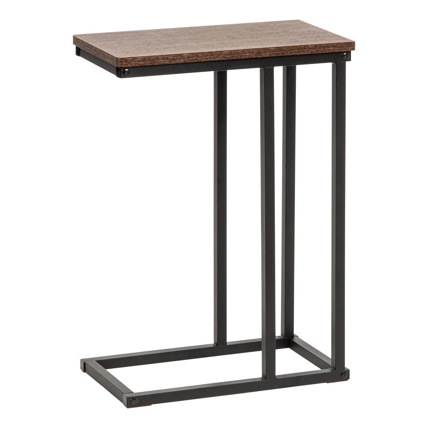 IRIS USA C-Shape Wood and Metal Side Accent Table, Brown
