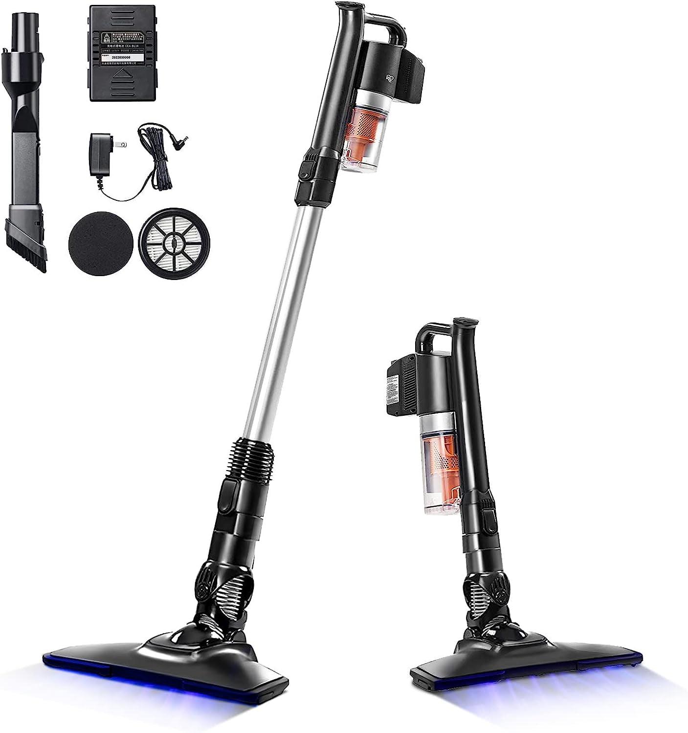 IRIS USA Cordless Stick Vacuum for Low-profile Rugs and Hard Floors, 4-in-1 Attachments, 9000Pa Suction LED Indicator, 55K RPM 35 Min Runtime Battery, Pet Hair Cleaner