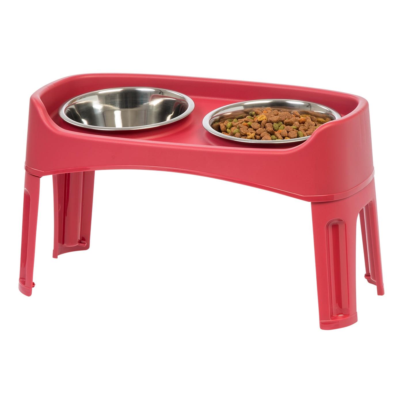 Red Elevated Dog Feeder with Stainless Steel Bowls