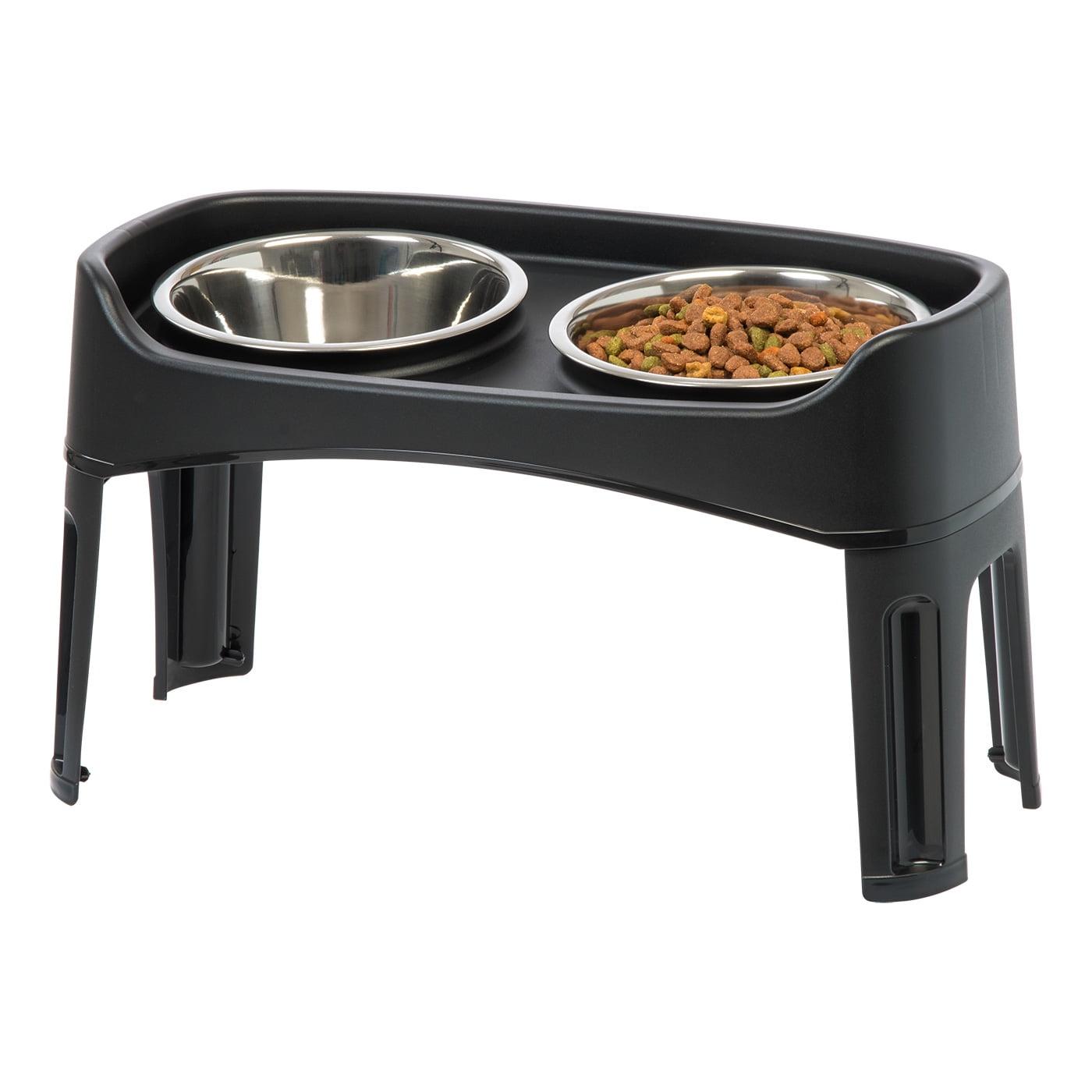 Black Adjustable Elevated Feeder with Stainless Steel Bowls