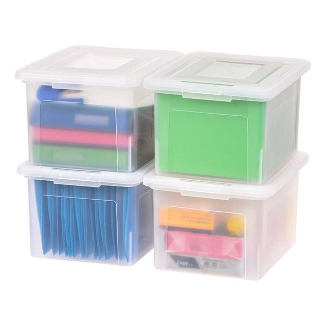 IRIS USA 35 Qt. 4Pack File Box File Organizer Plastic File Box for Letter/Legal File, BPA-Free Plastic Storage Bin Tote Organizer, Clear