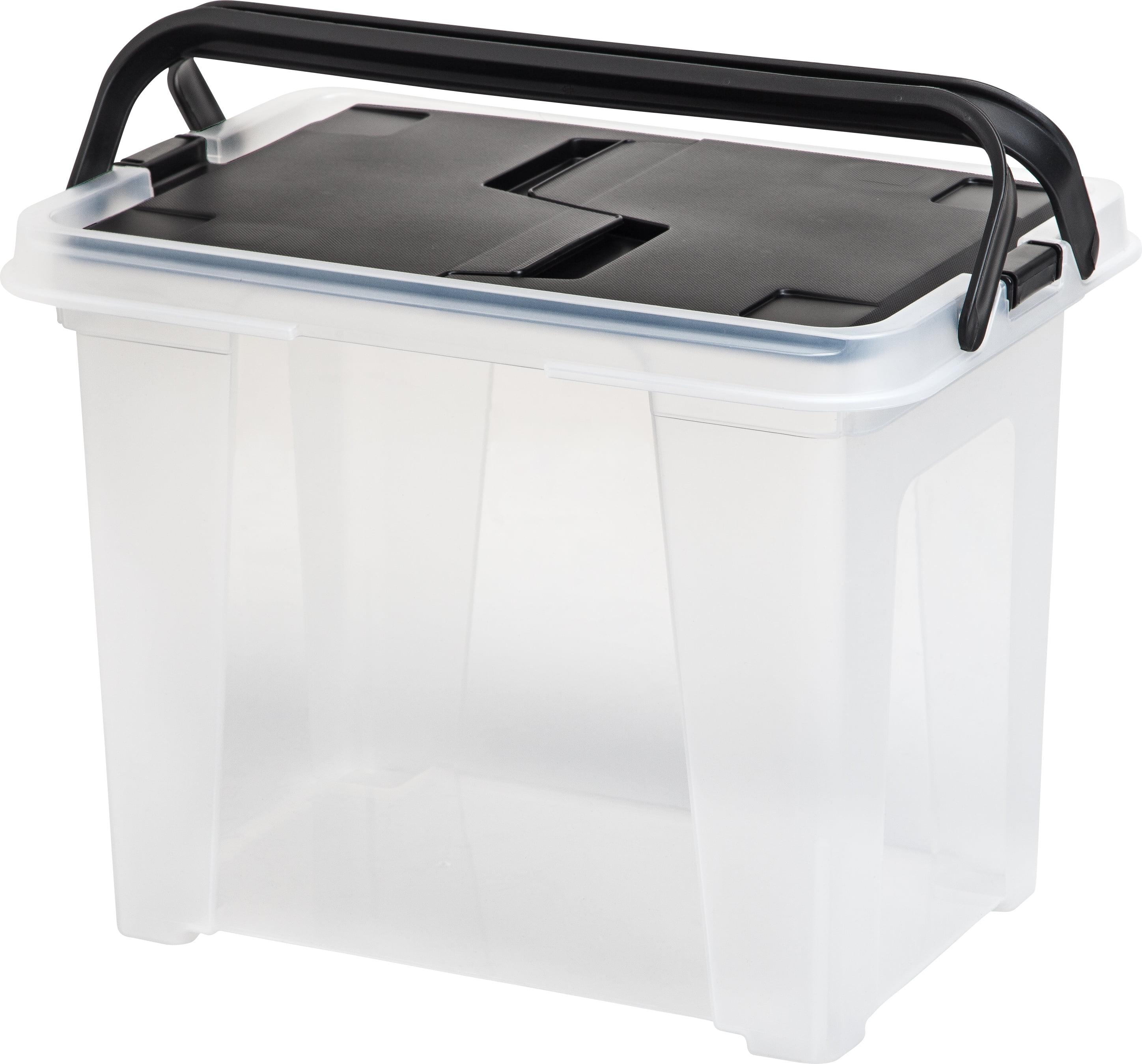 IRIS USA File Box File Organizer Plastic File Box w/ Winglid for Letter/Legal File, Clear 18 Qt. 4Pack