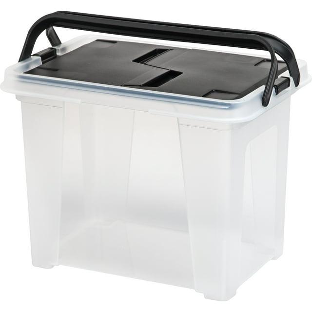 IRIS USA File Box File Organizer Plastic File Box w/ Winglid for Letter/Legal File, Clear 18 Qt. 4Pack