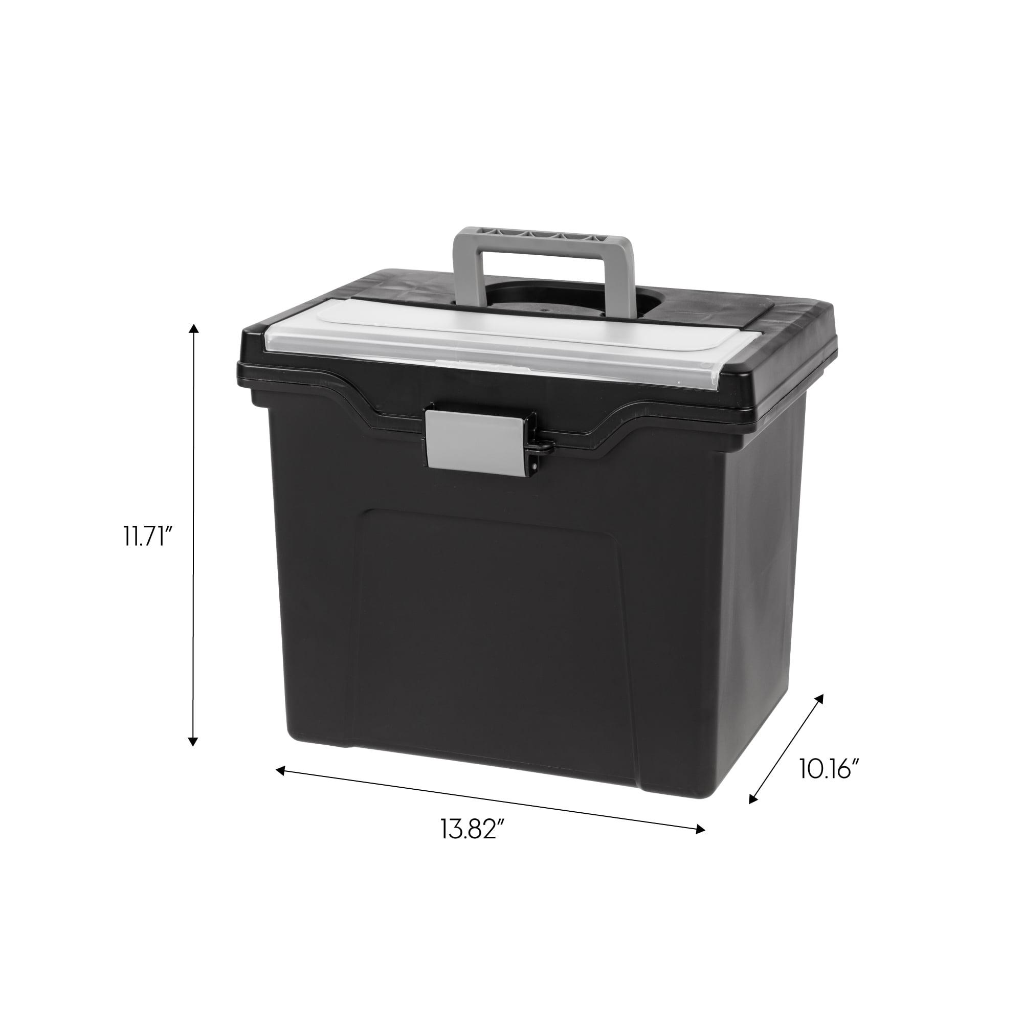IRIS USA File Box Portable File Organizer Plastic File Box for Letter File w/ Organizer-Lid, Black 1 Pack