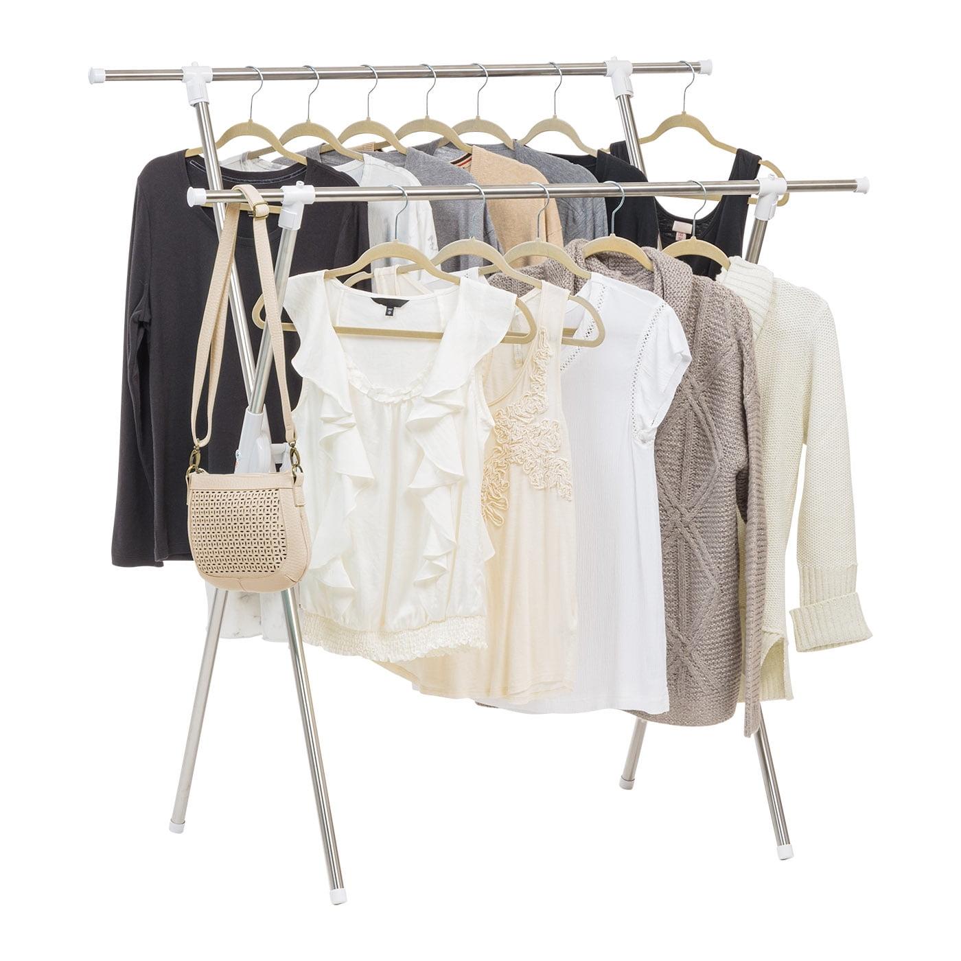 Silver Foldable Clothes Drying Rack with Extendable Rods