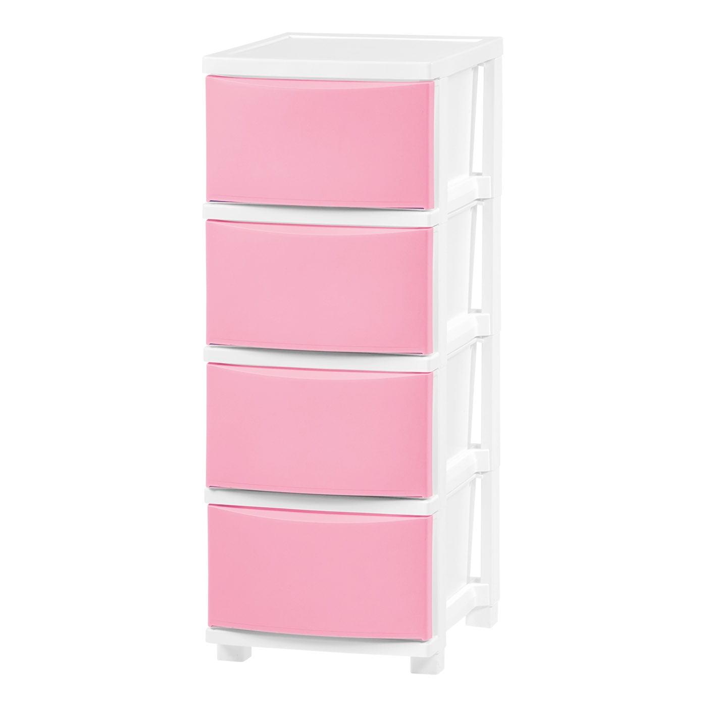 IRIS USA, Inc. 4 Slim Drawer Storage, Organizer Unit for Bedroom, Closet, Kitchen, Bathroom, Laundry Room, Dorm, White Frame with Matte Soft-Pink