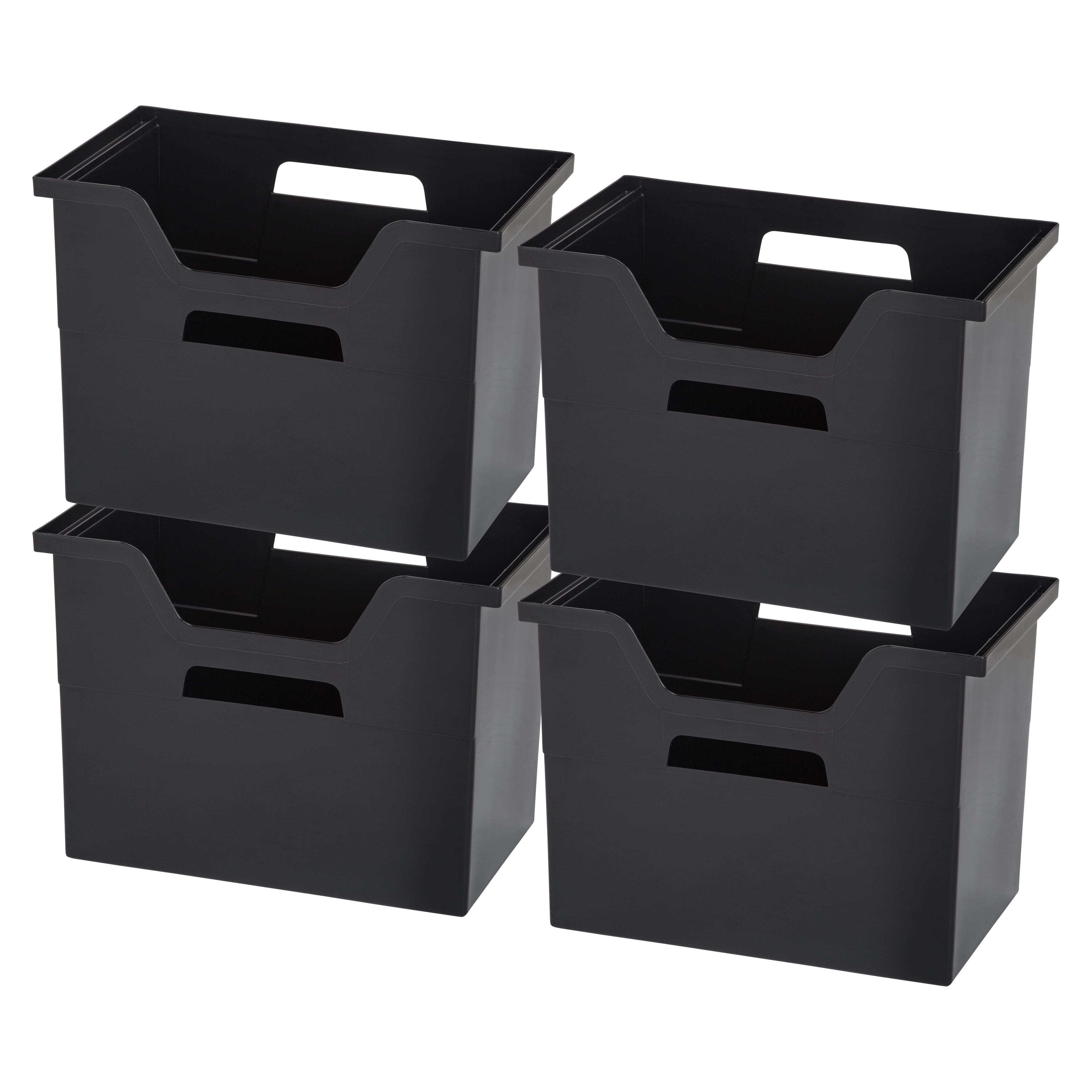 IRIS USA Large Portable Desktop File Box with Open Lid, 4 Pack, Black