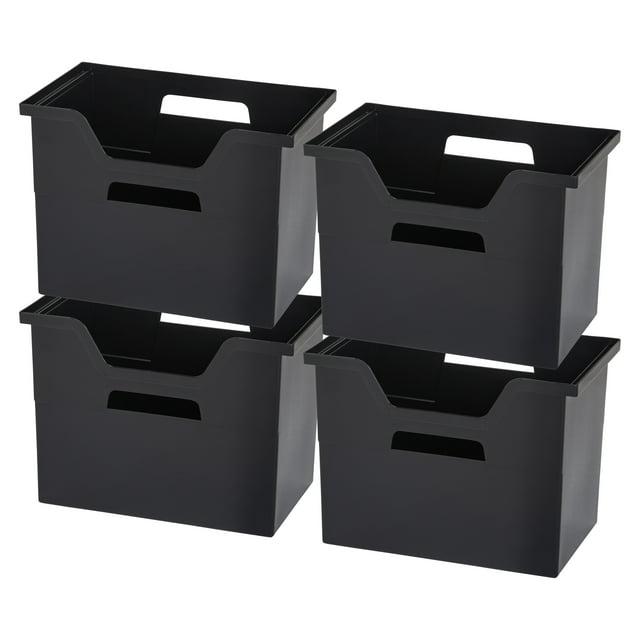 IRIS USA Large Portable Desktop File Box with Open Lid, 4 Pack, Black
