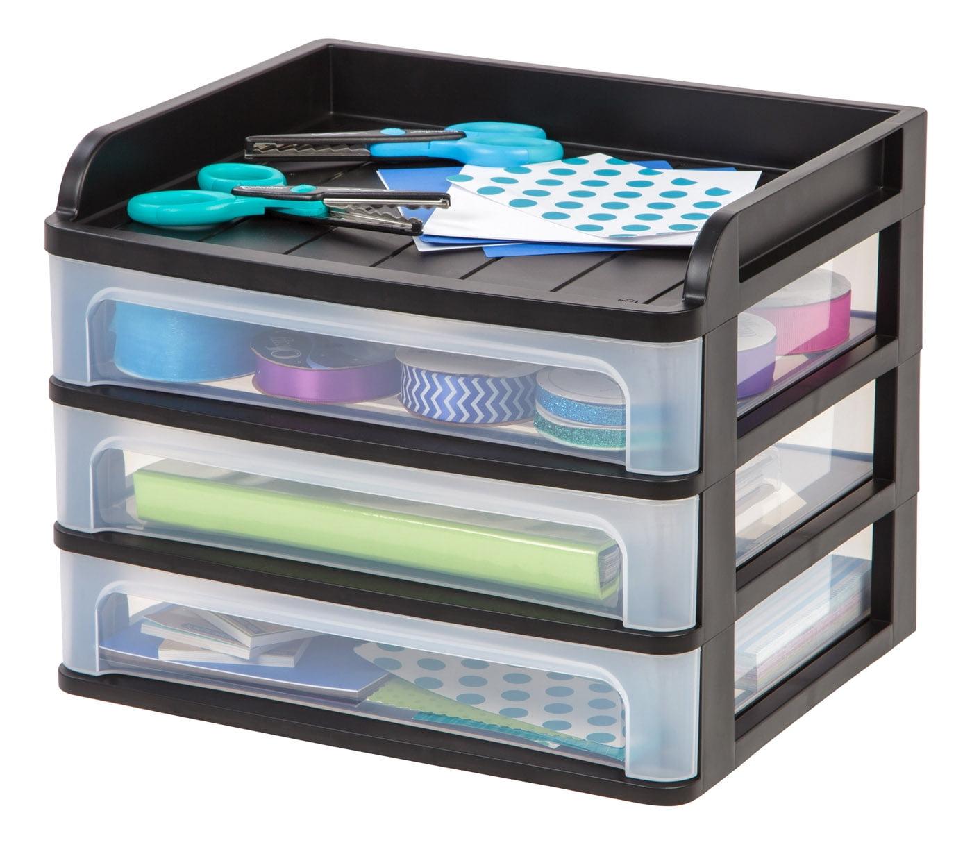 Black Medium 3-Drawer Plastic Desktop Organizer with Tray