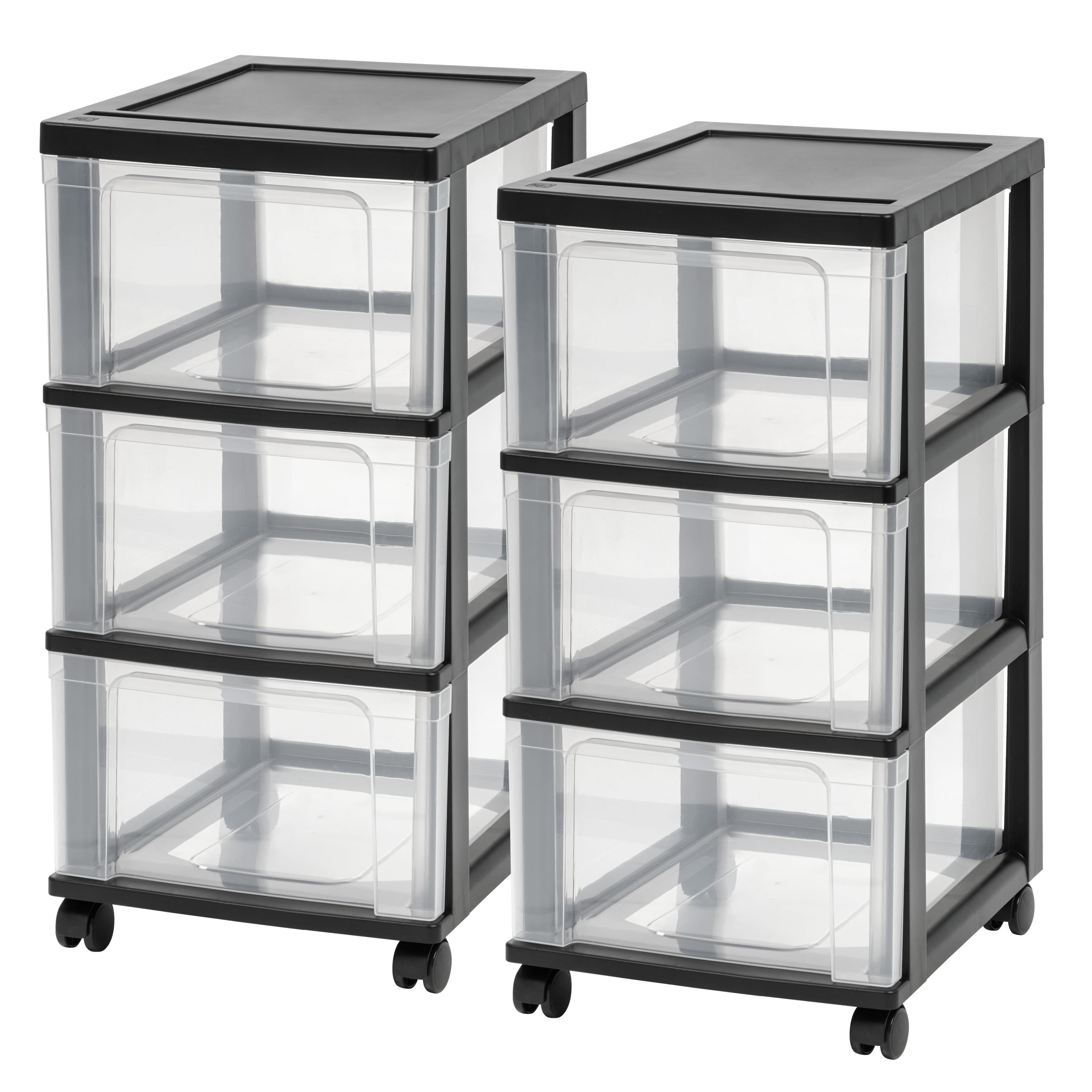 IRIS USA Set of 2 Plastic 3 Drawer Slim Narrow Storage Drawer Cart with 4 Caster Wheels for Home, Closet, Bedroom, Bathroom, Office, Laundry, Black