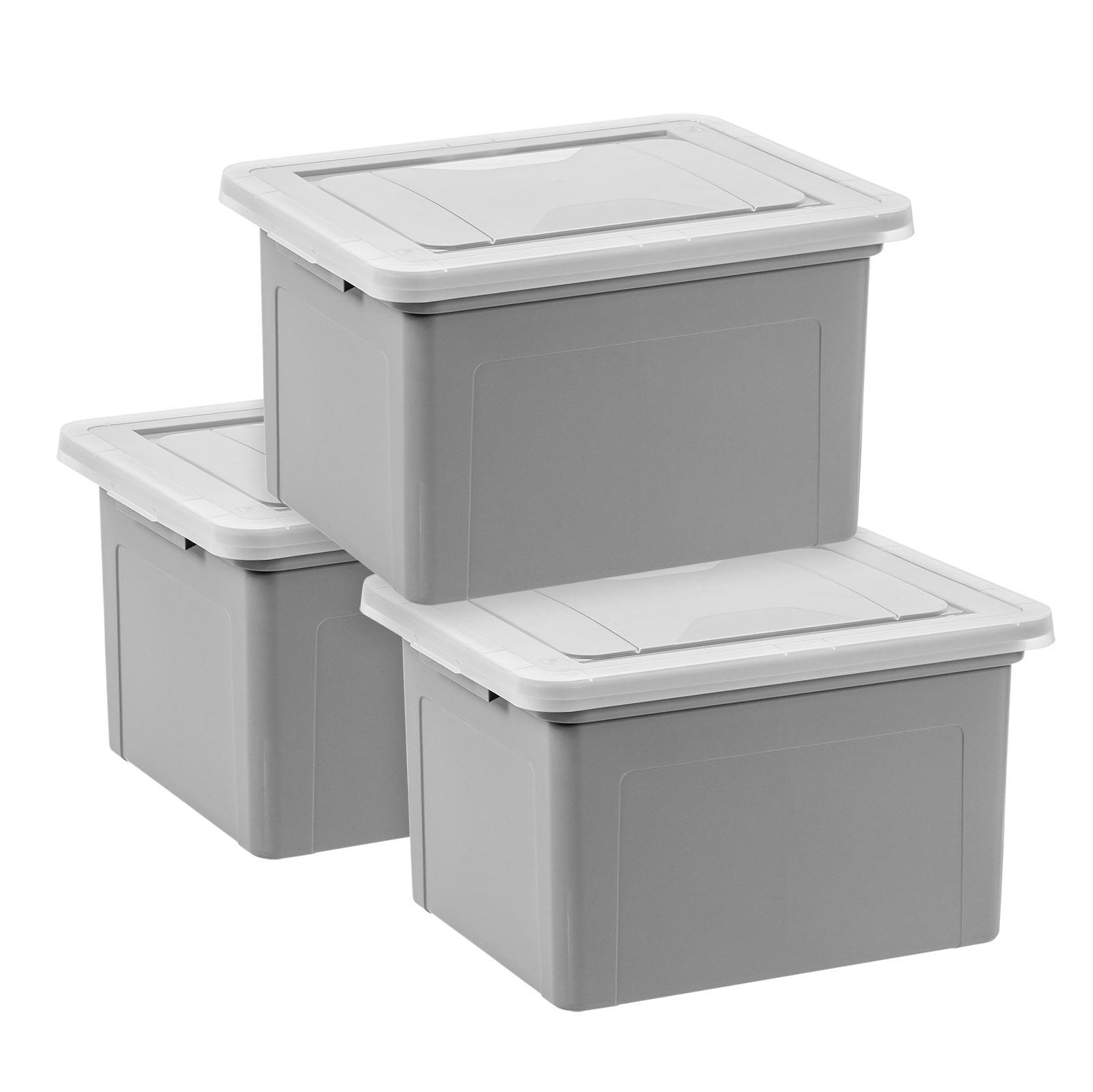 IRIS 32qt 3pk Letter Plastic File Box: Hanging File Folders Storage Bin, File Organizer, Gray, No Assembly Required