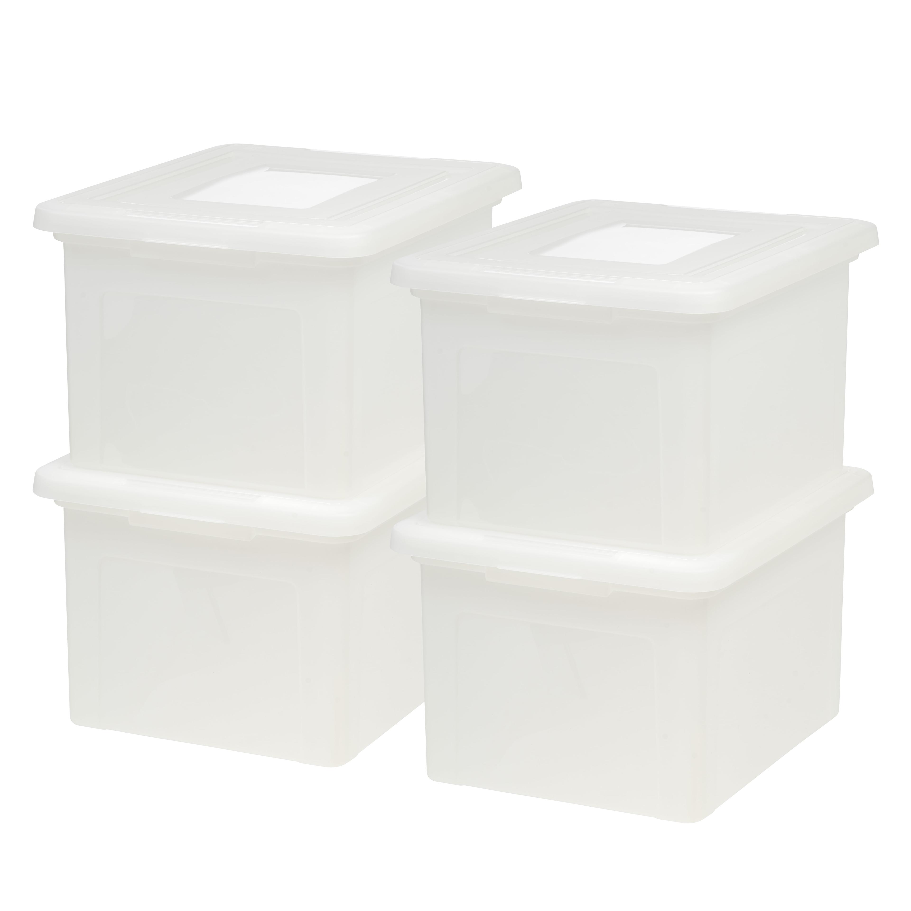 IRIS USA 35 Qt. 4Pack File Box File Organizer Plastic File Box for Letter/Legal File, BPA-Free Plastic Storage Bin Tote Organizer with Durable, Pearl