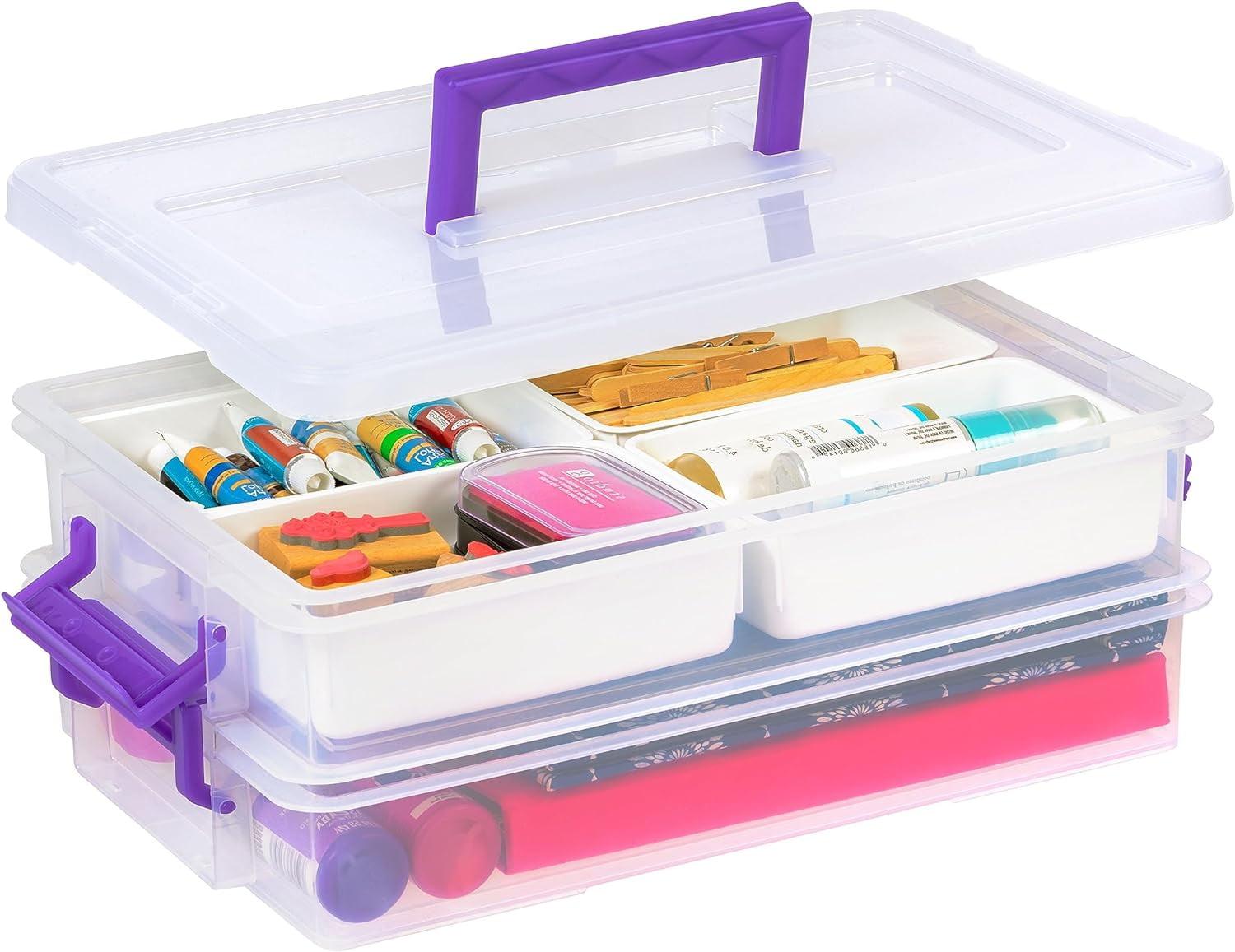 Clear Violet Stackable Plastic Storage Box with Lid