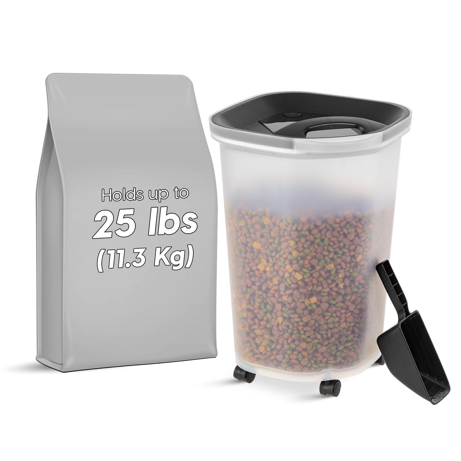 IRIS USA 25Lb/30Qt WeatherPro Airtight Pet Food Storage Container with Scoop and Casters, Dog Cat Bird